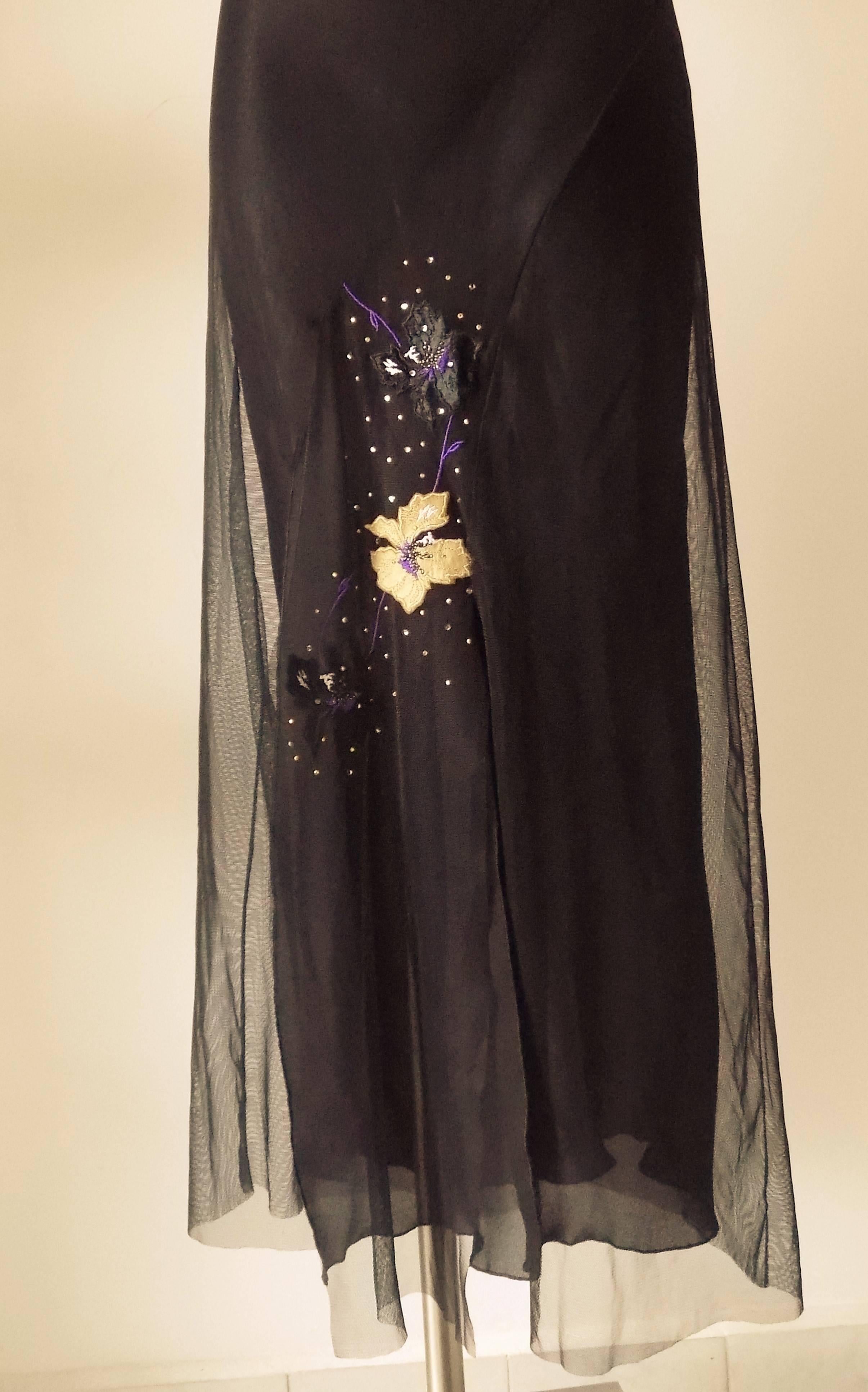 1990s Versace Jeans Couture Black long dress with flowers 
Totally made in italy in italian size range 44

