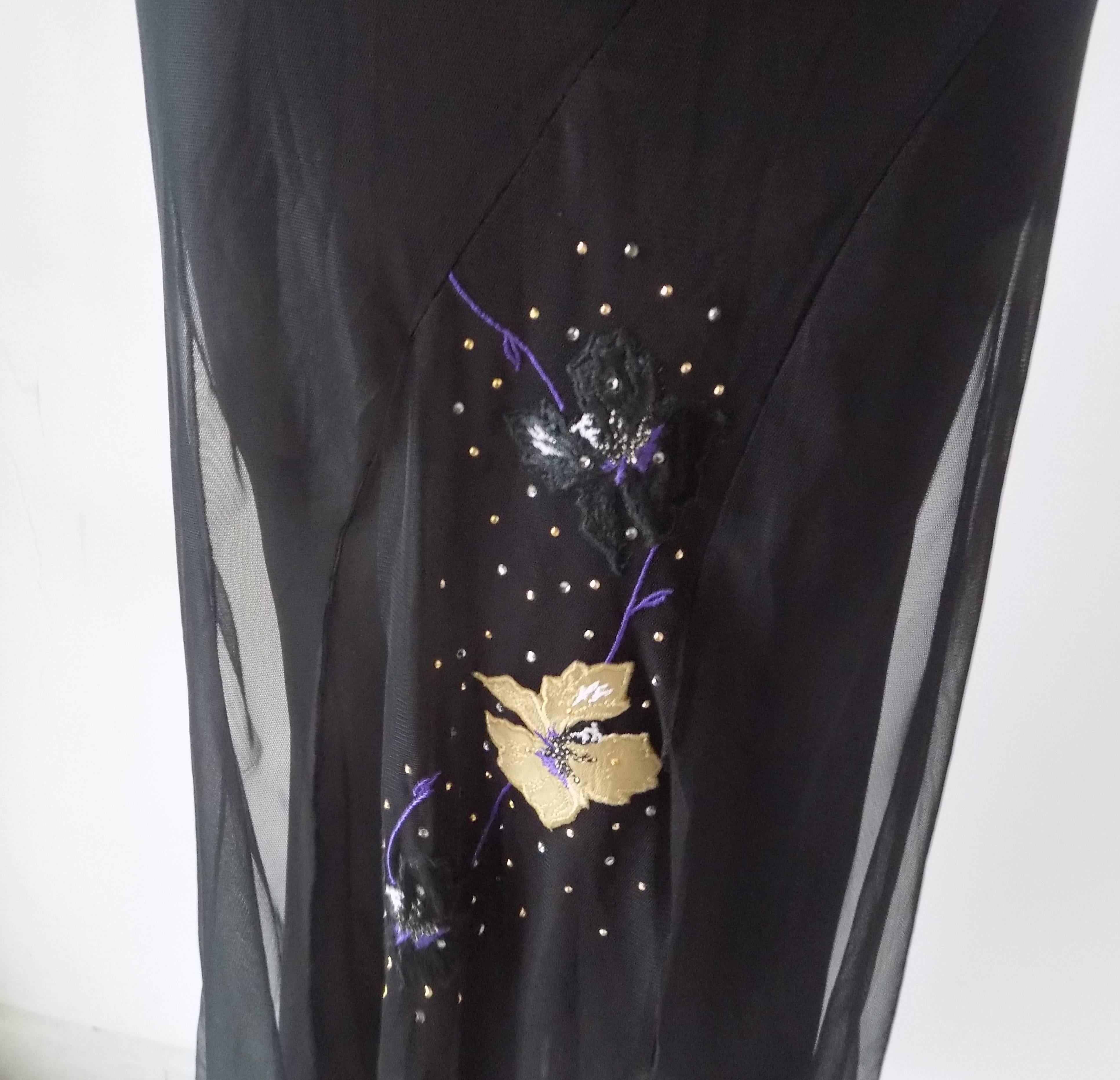 1990s Versace Jeans Couture Black long dress with flowers  1