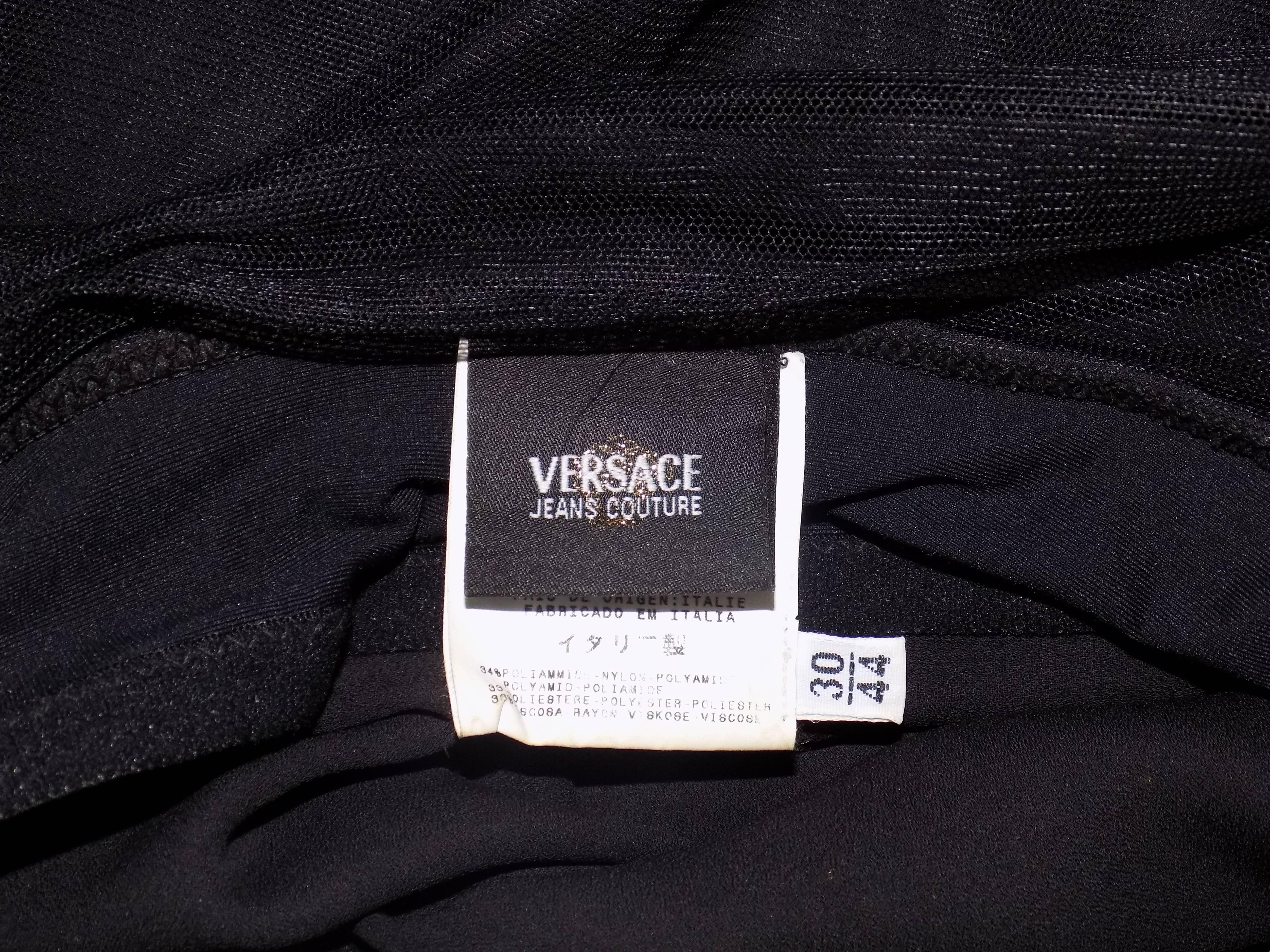 1990s Versace Jeans Couture Black long dress with flowers 2