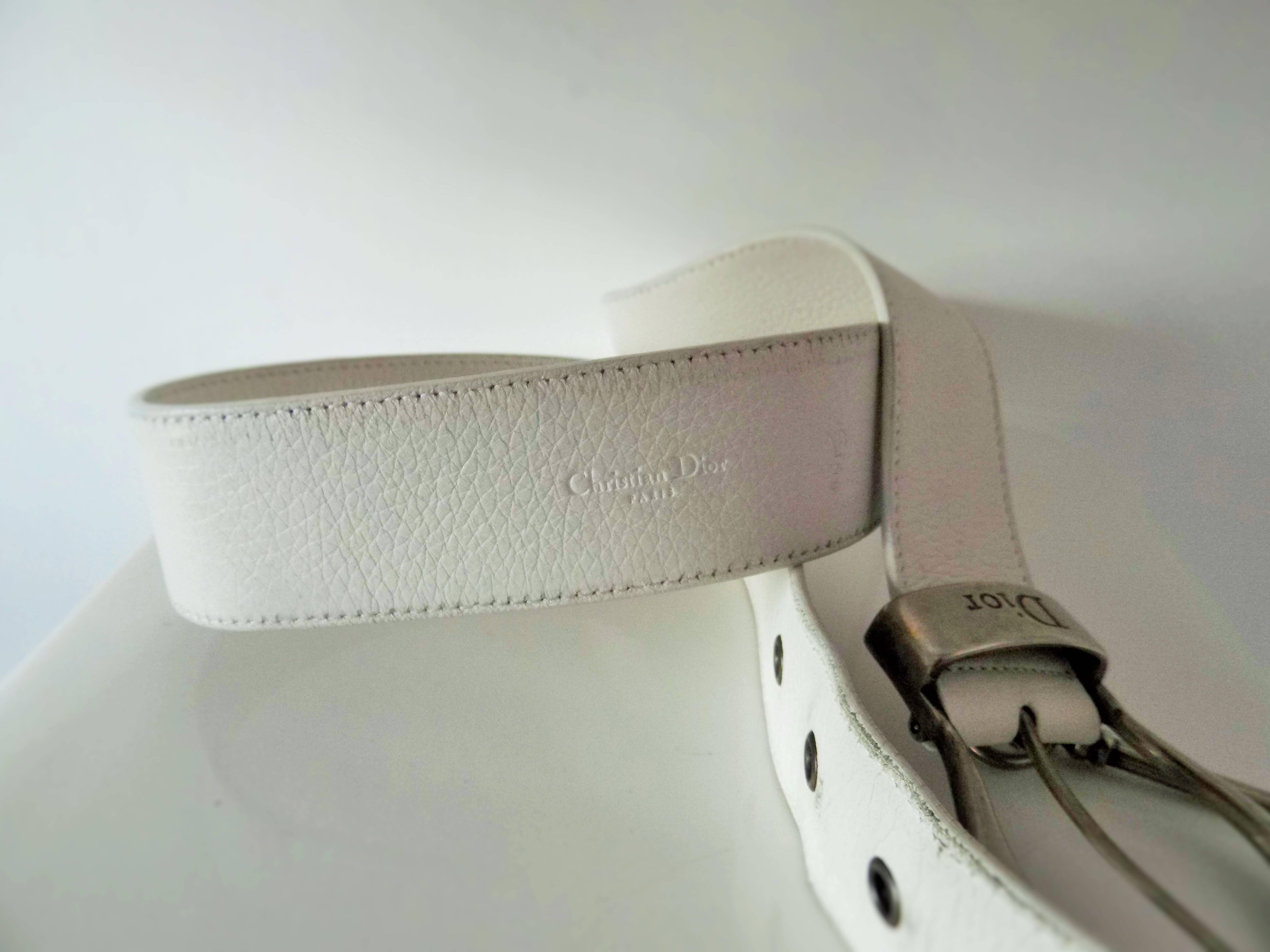 Women's or Men's 1980s Christian Dior white leather key coin belt 