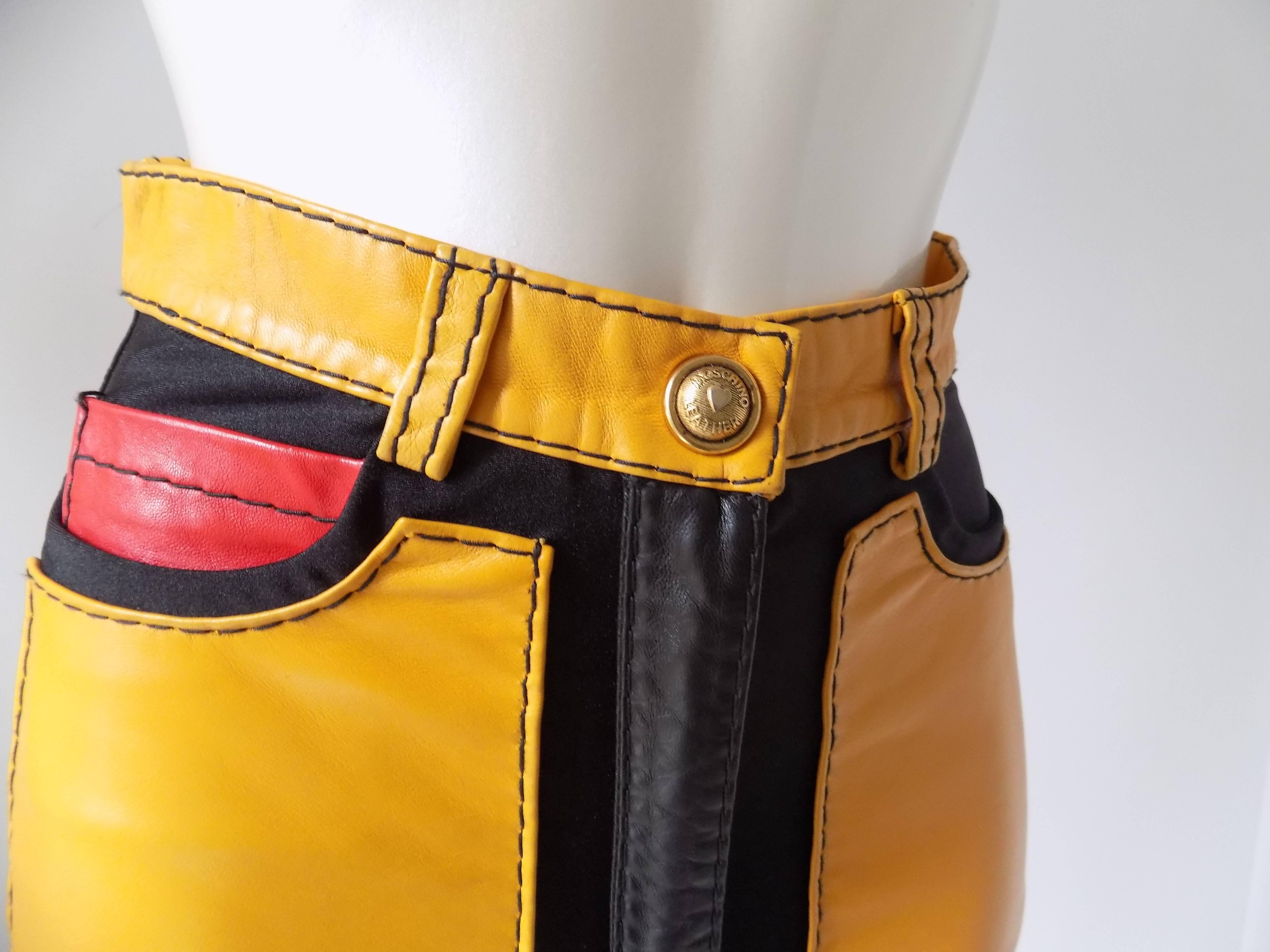 1993s Moschino Leather colour block Leather shorts 1