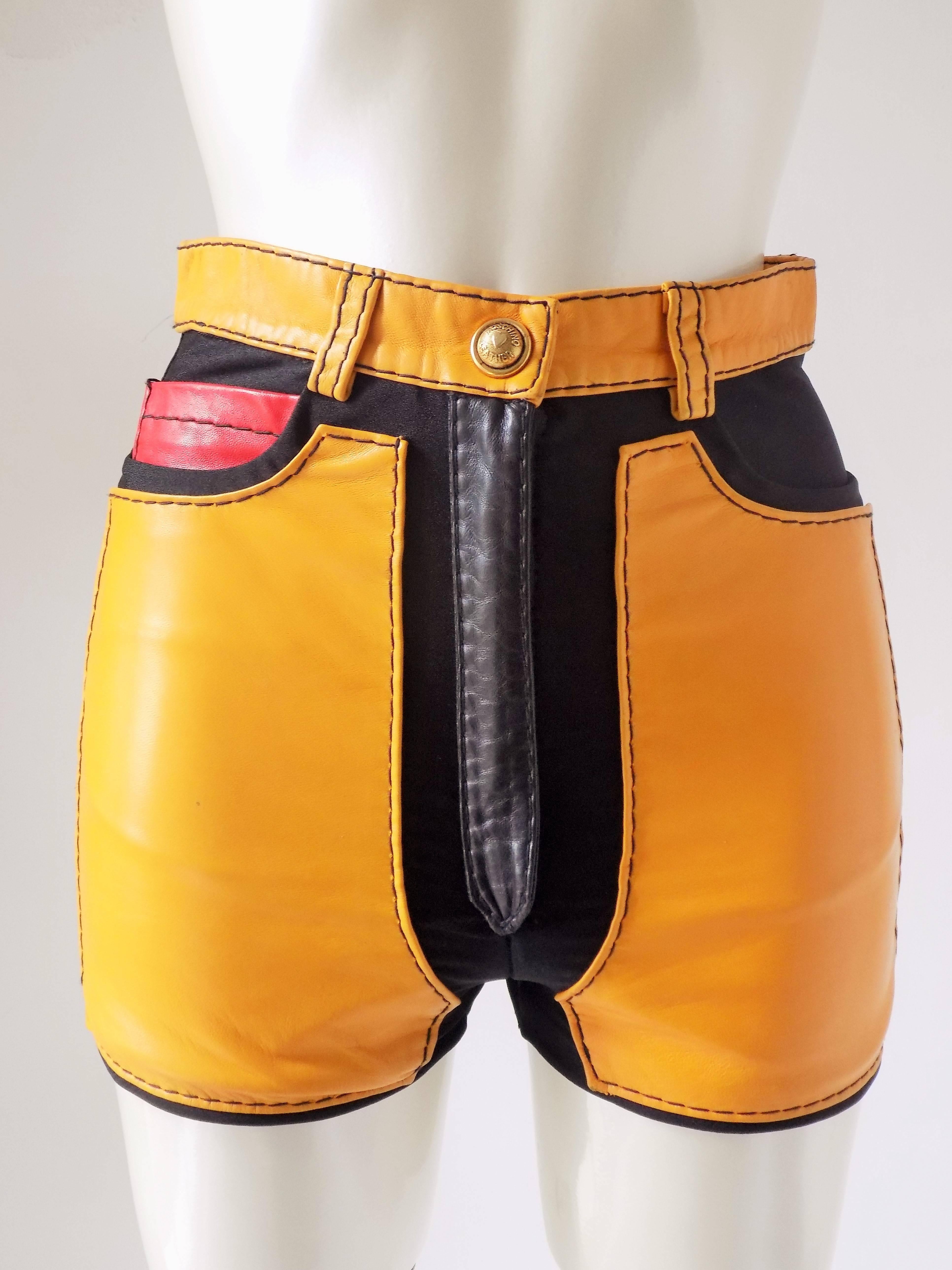 1993s Moschino Leather colour block Leather shorts 3