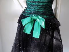 1980s Peter Keppler couture Green black dress