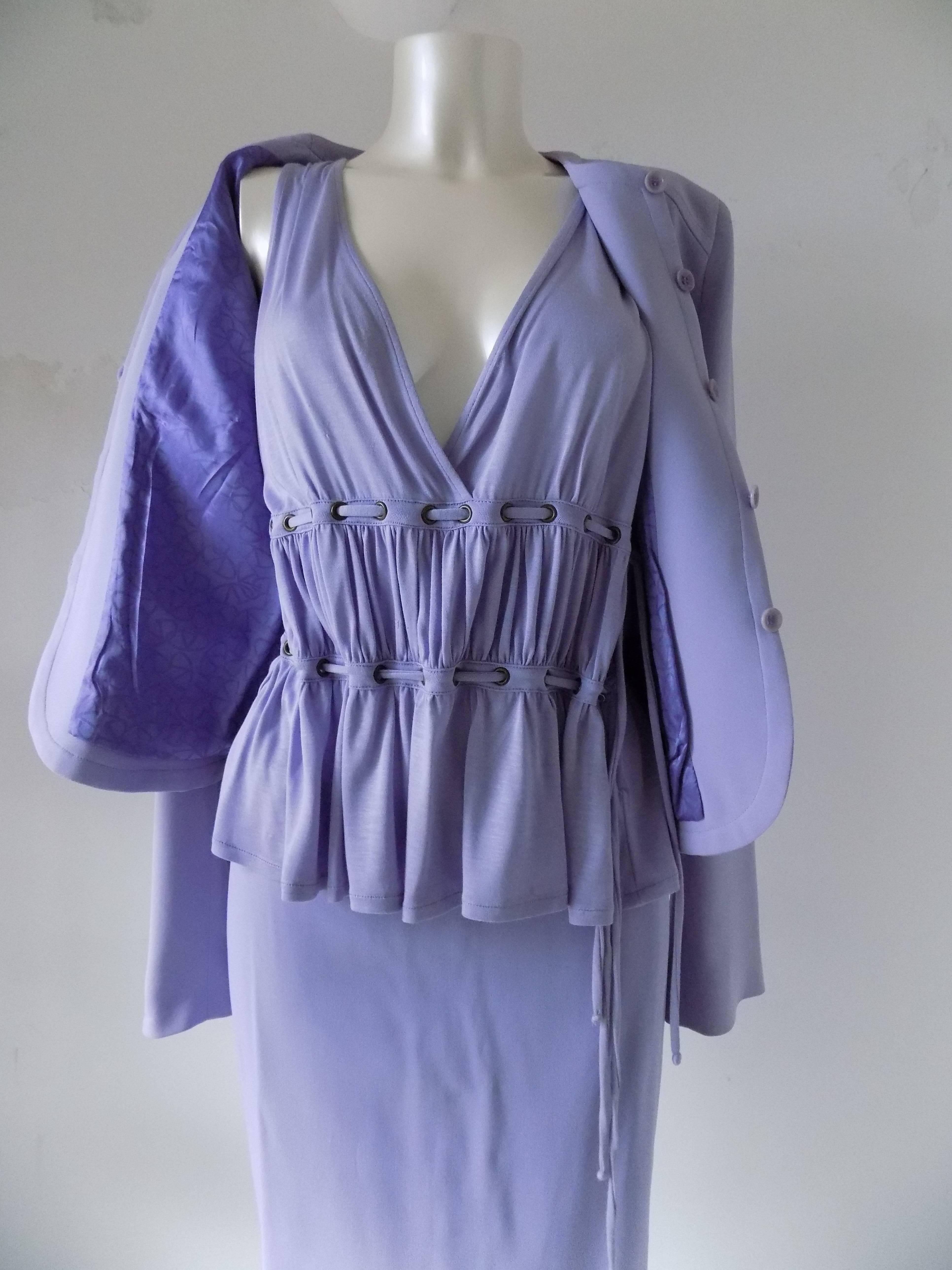 Gray 1990s Valentino violet suit and top