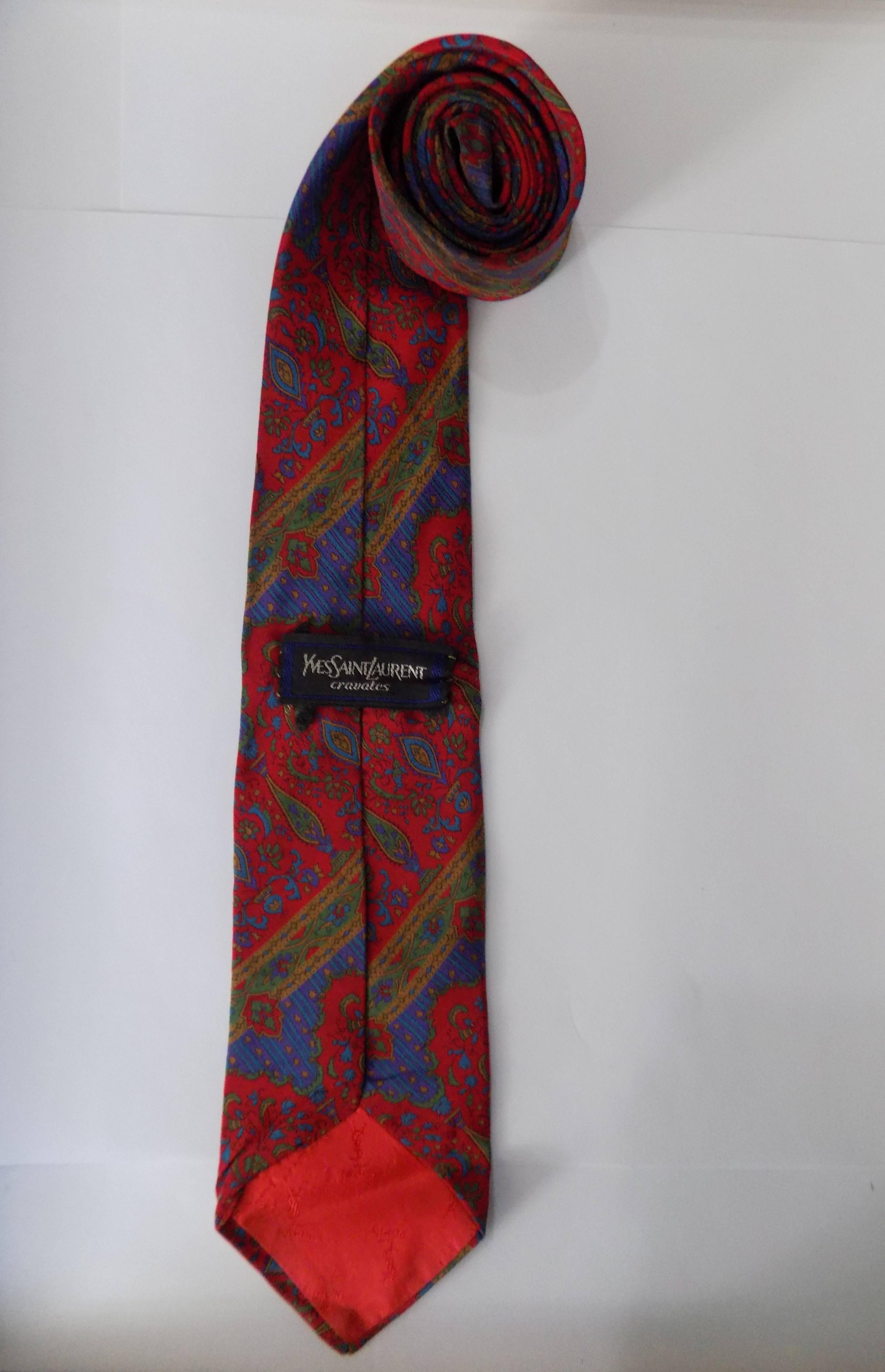 Brown 1980s Yves Saint Laurent multicolour tie