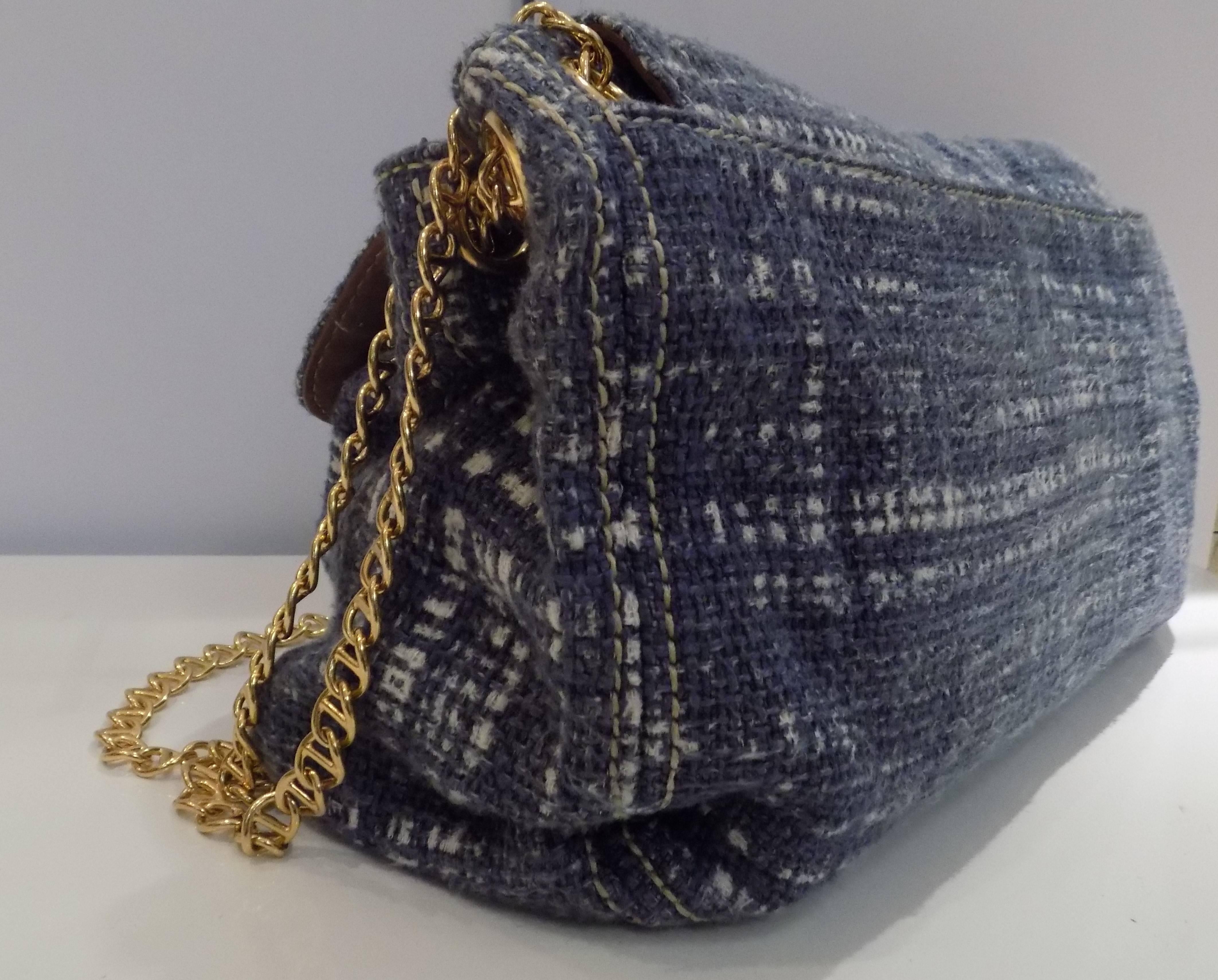 2010s Prada denim Tweed Bag  In New Condition In Capri, IT