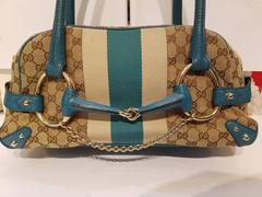 Gucci horsebit monogram turquoise bag