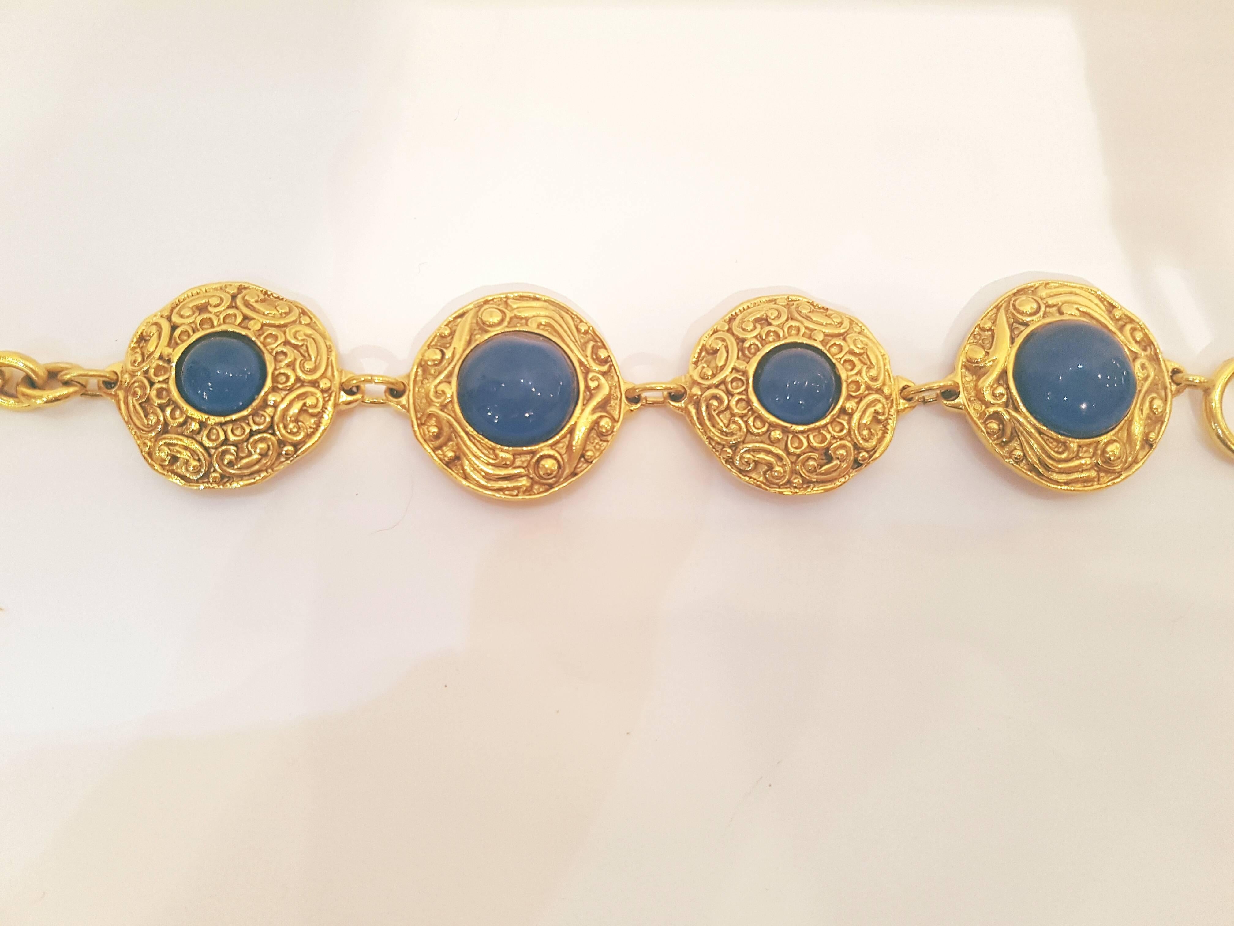 Chanel Gold Tone Blu Stone Bracelet In New Condition In Capri, IT