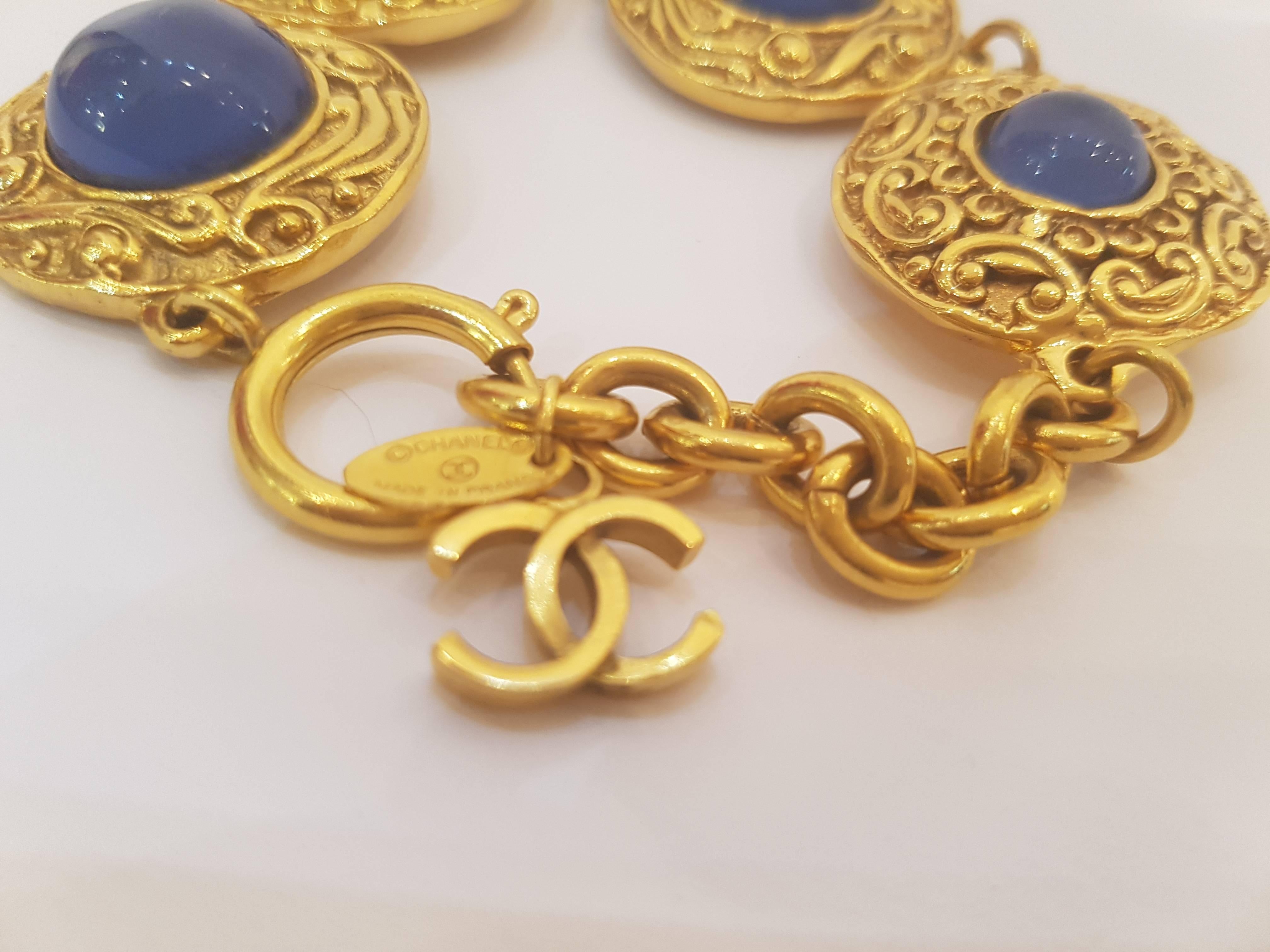 Chanel Gold Tone Blu Stone Bracelet 1