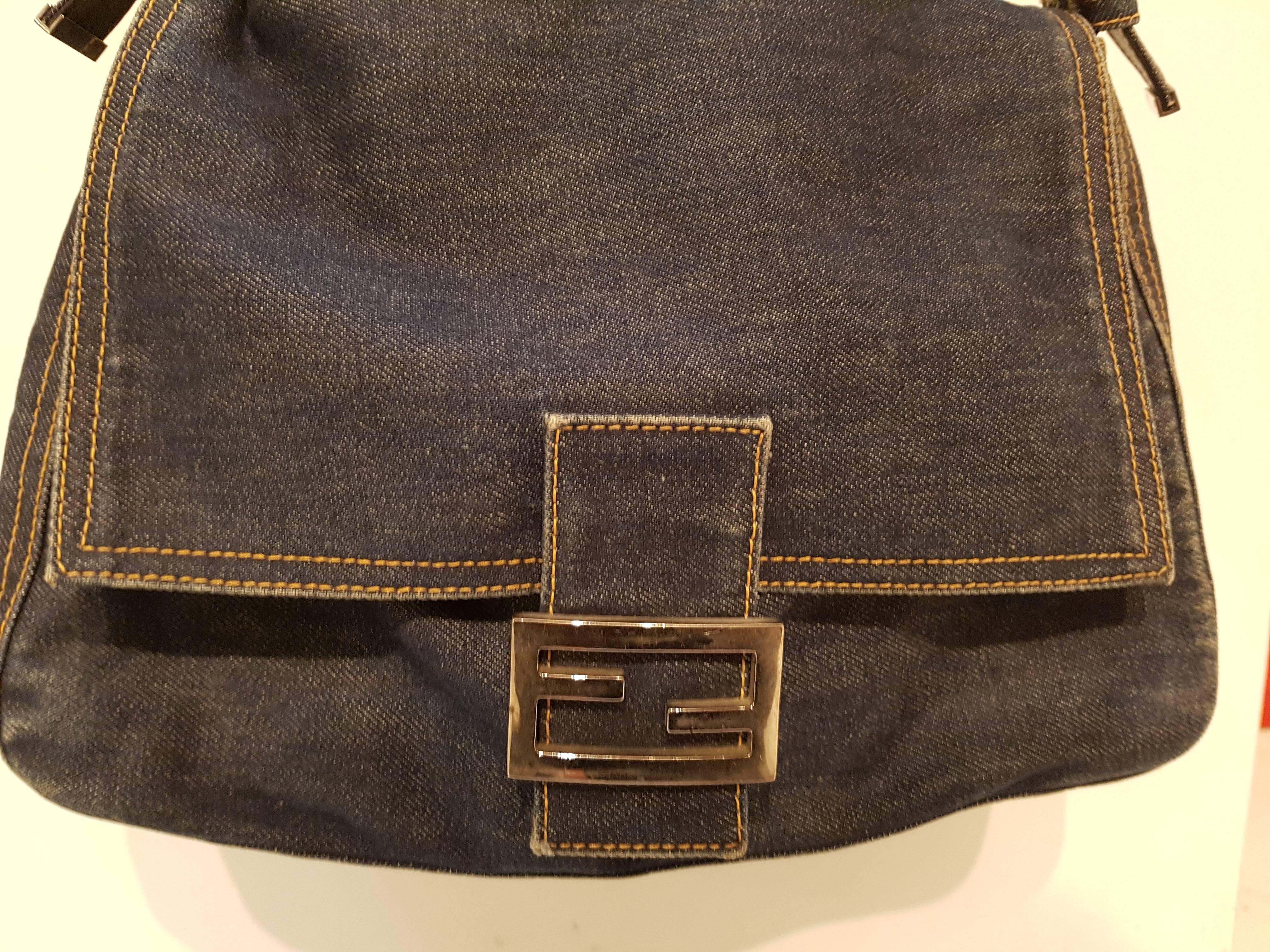 Fendi Denim Bag with silver tone hardware