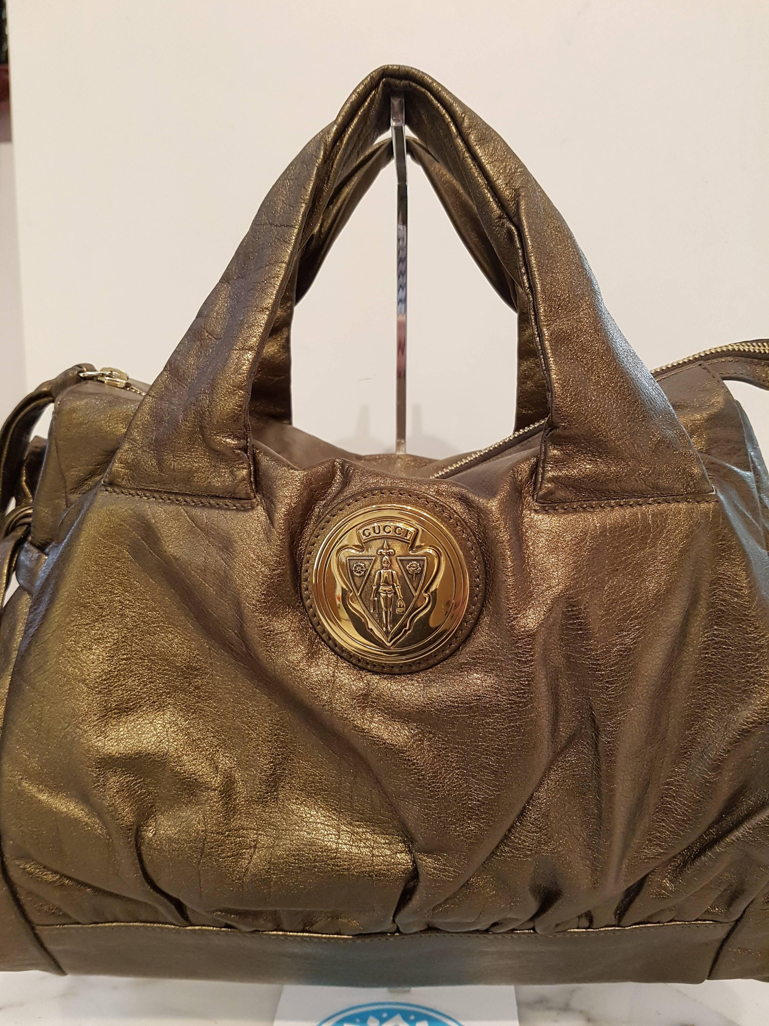 Gucci Bronze Shoulder Bag with gold tone LOGO 