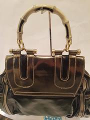 1990s Gucci Bamboo black metallic silver bag