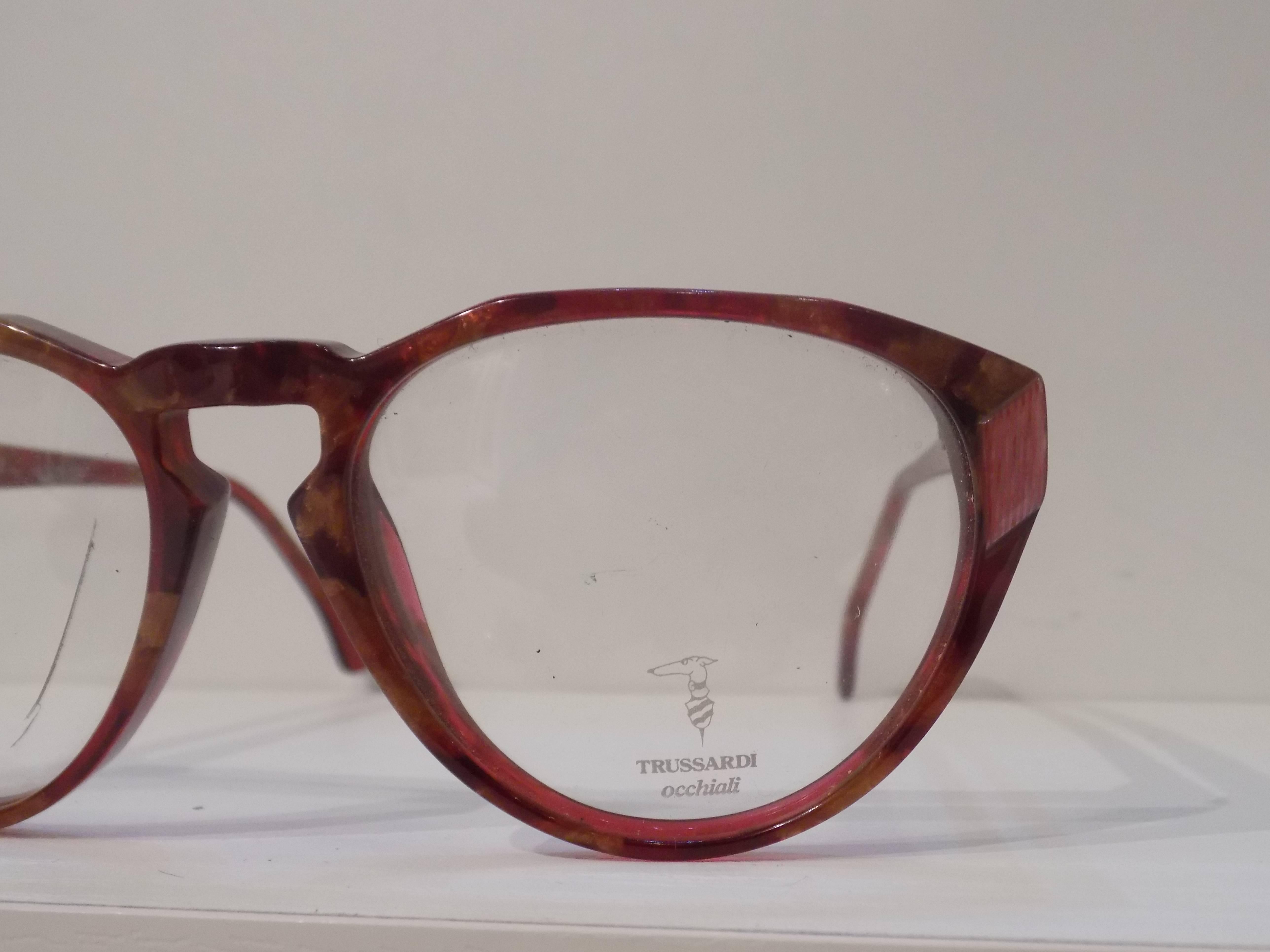 Gray 1990s Trussardi brown glasses frame