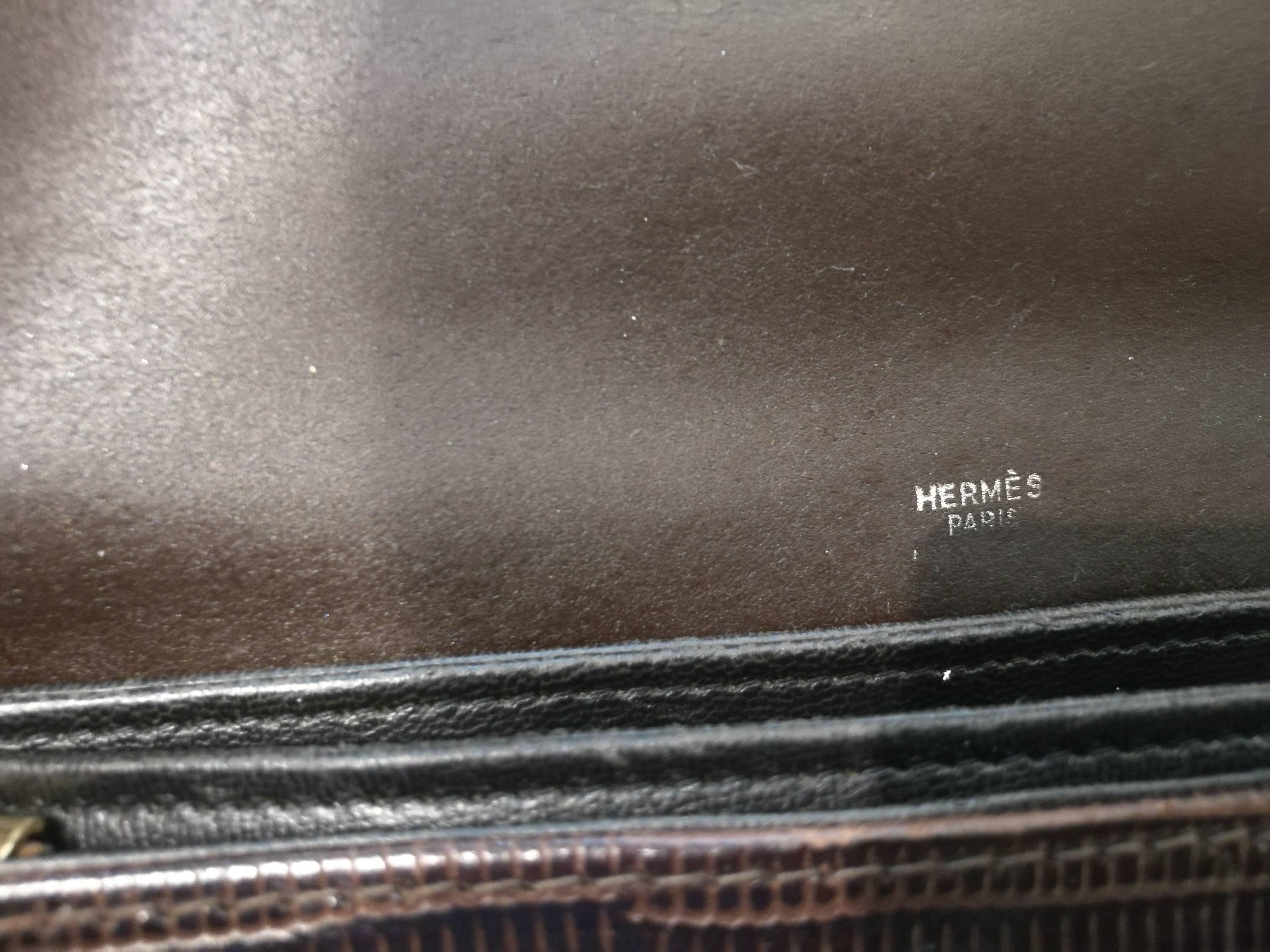 Black 1970s Hermes Brown lizard leather bag