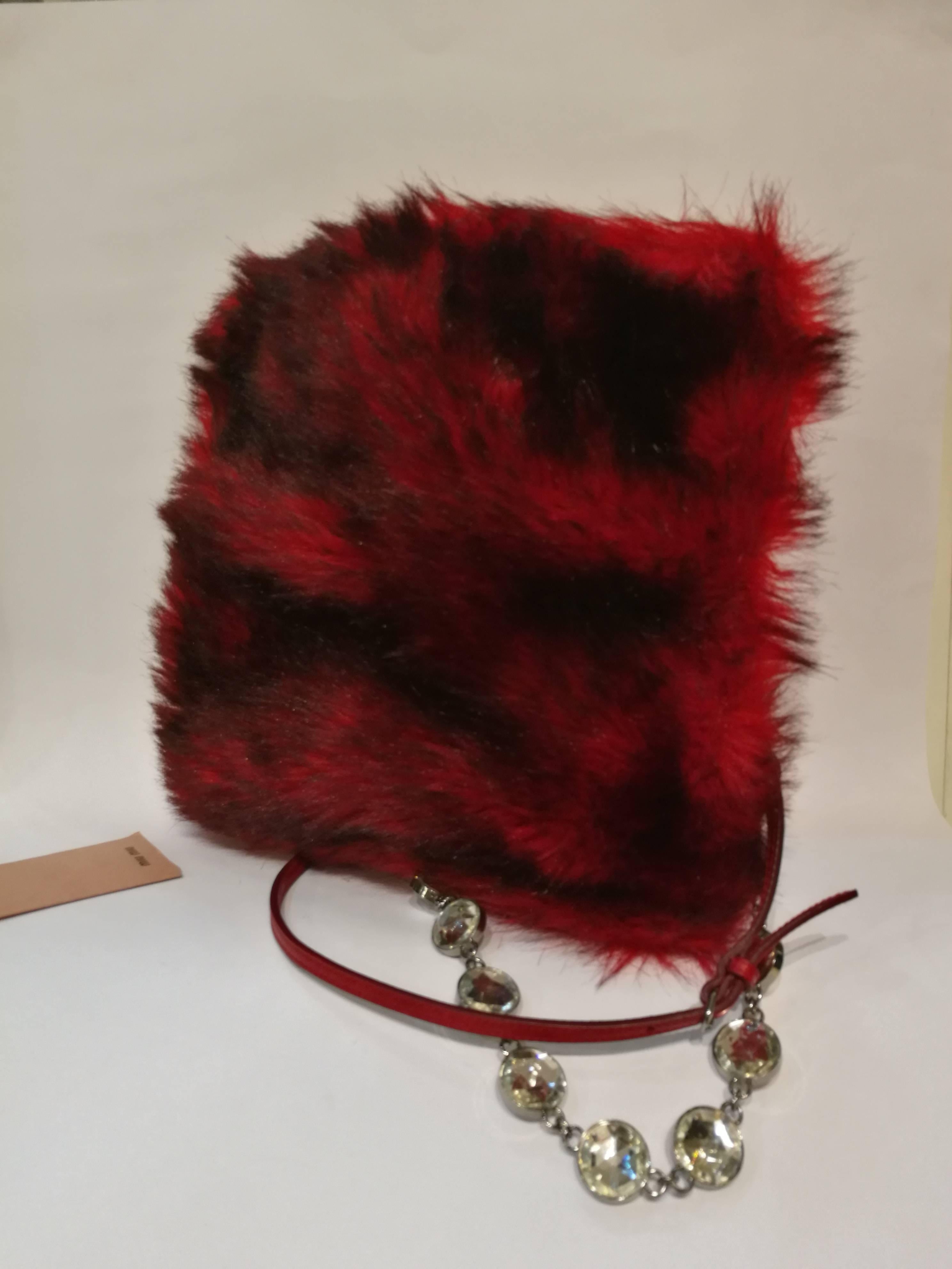 Women's Miu Miu Red and Black Shoulder Bag with crystal swarovski