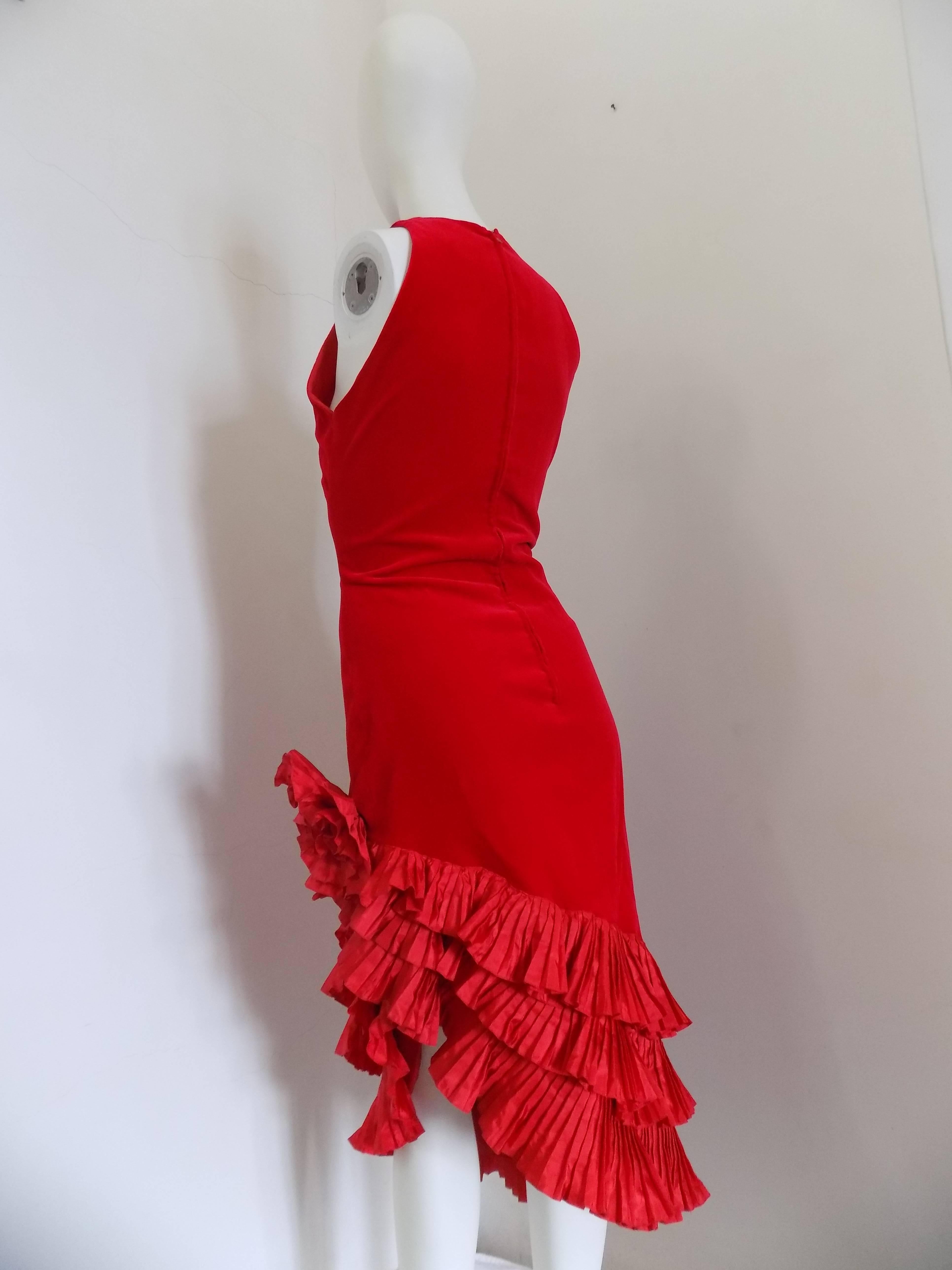 1980s Red Velvet Memi Dress 1