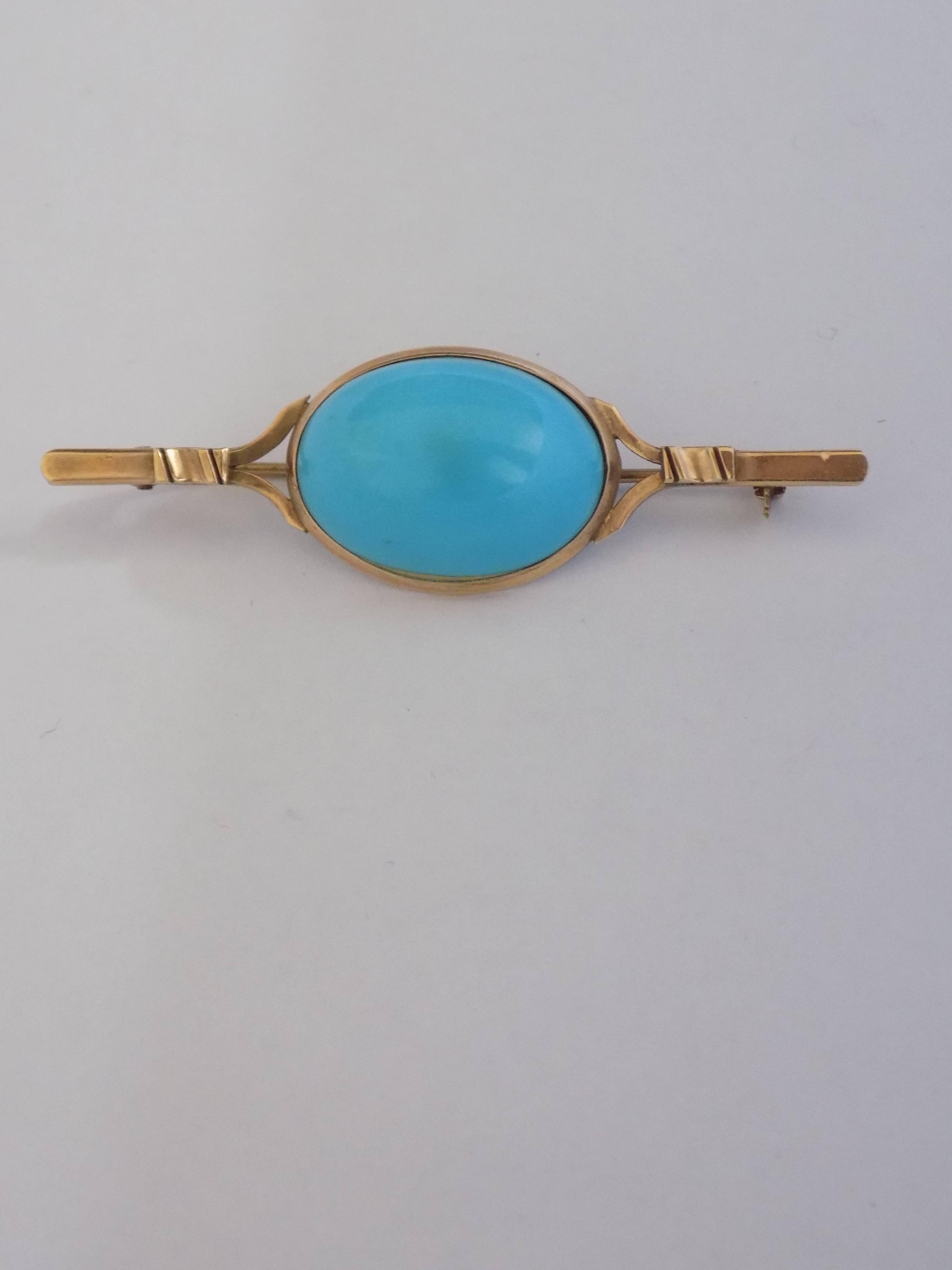 Women's or Men's 18kt Gold turquoise Pin For Sale