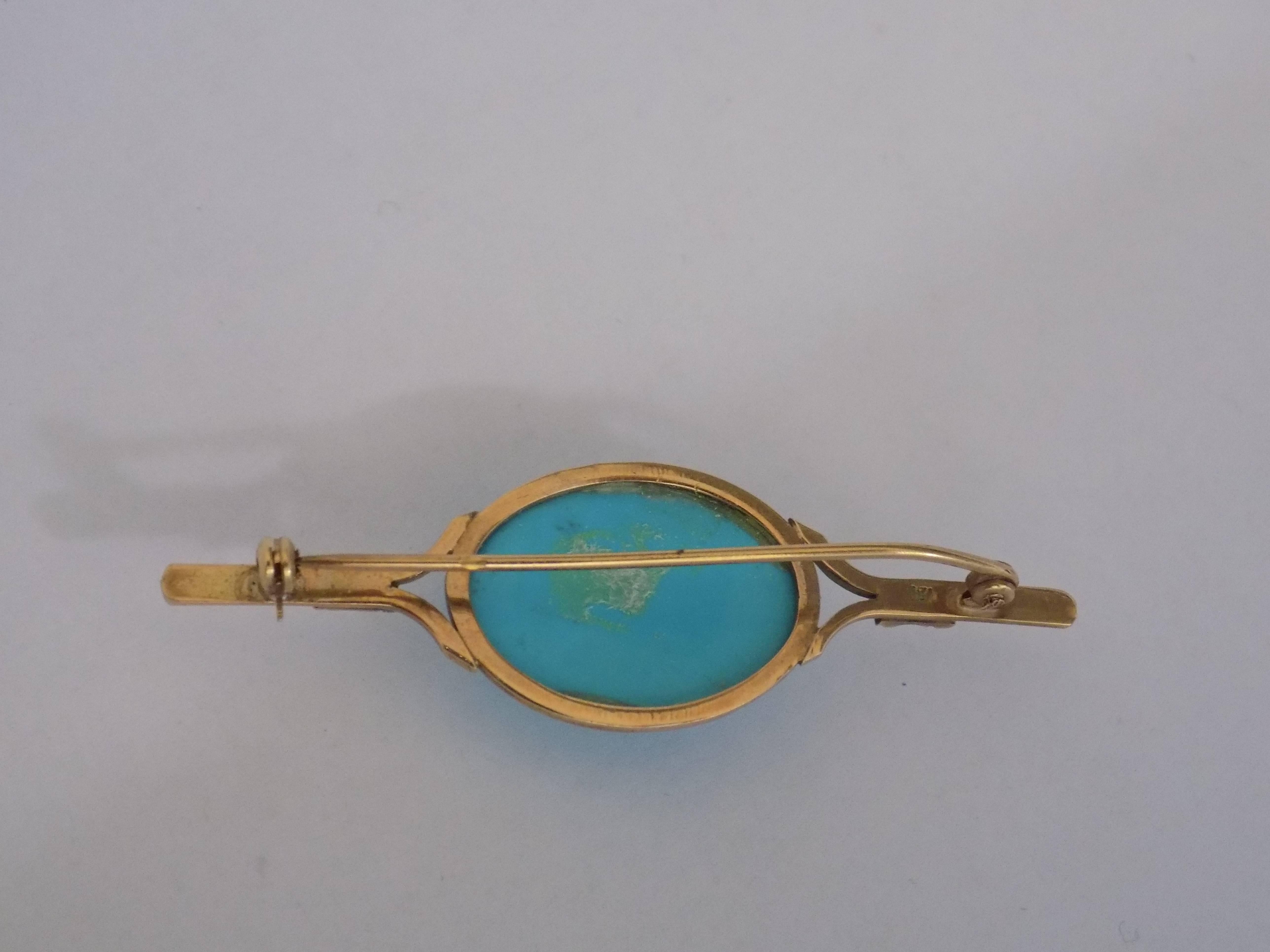 18kt Gold turquoise Pin In New Condition For Sale In Capri, IT