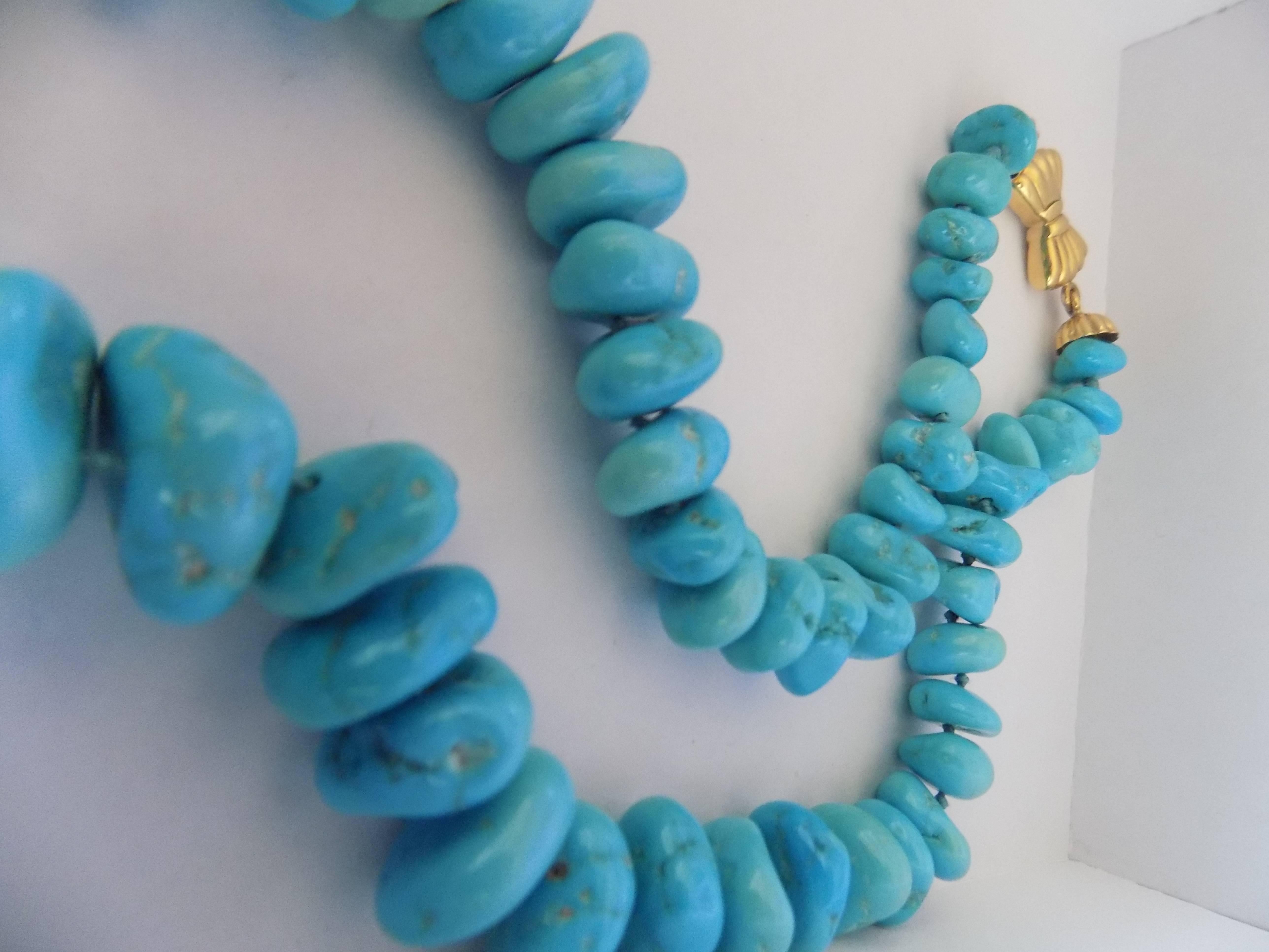 Uncut 18kt Gold Turquoise Necklace For Sale