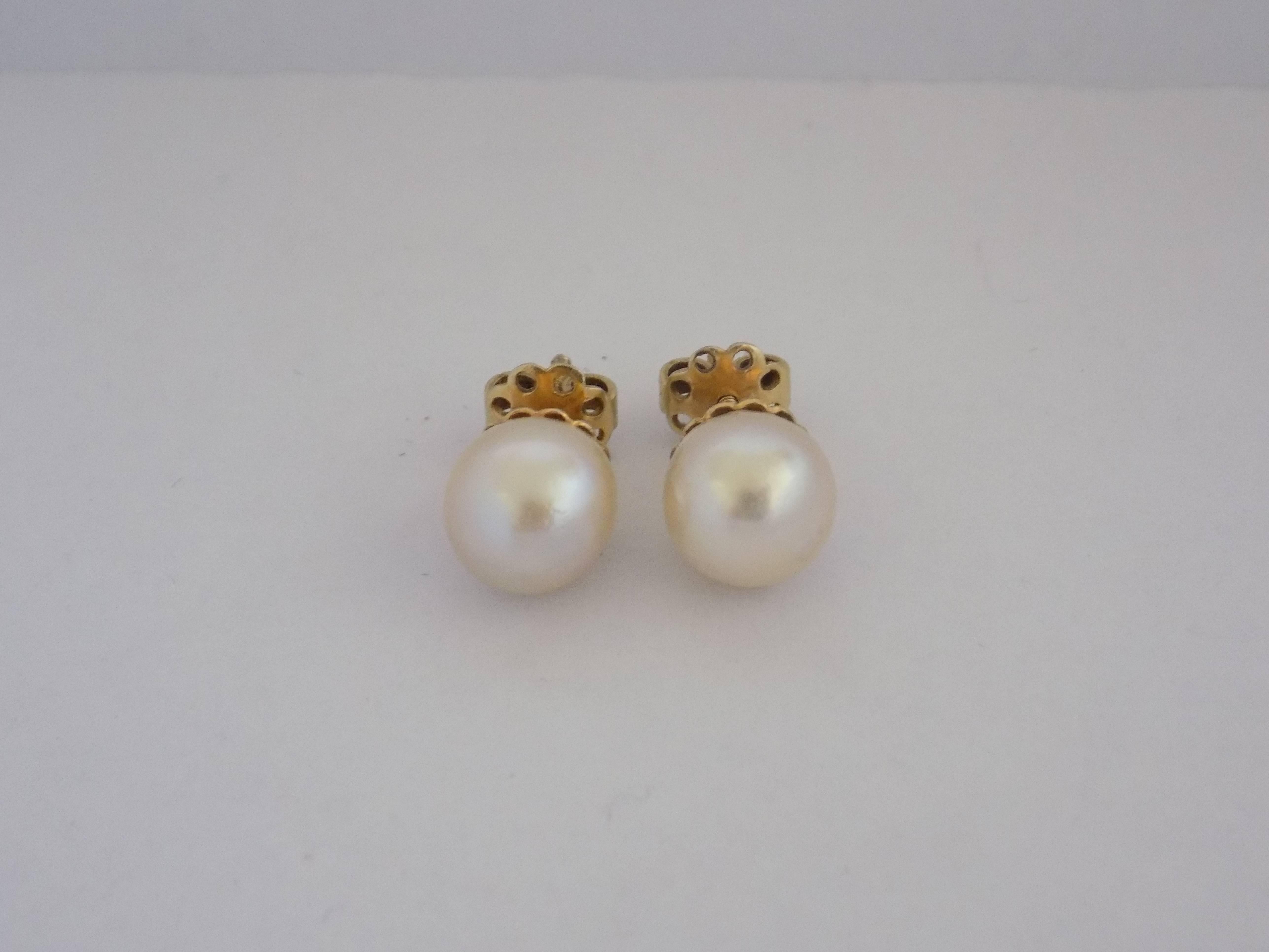 Women's or Men's 18kt Gold White Pearl Earrings