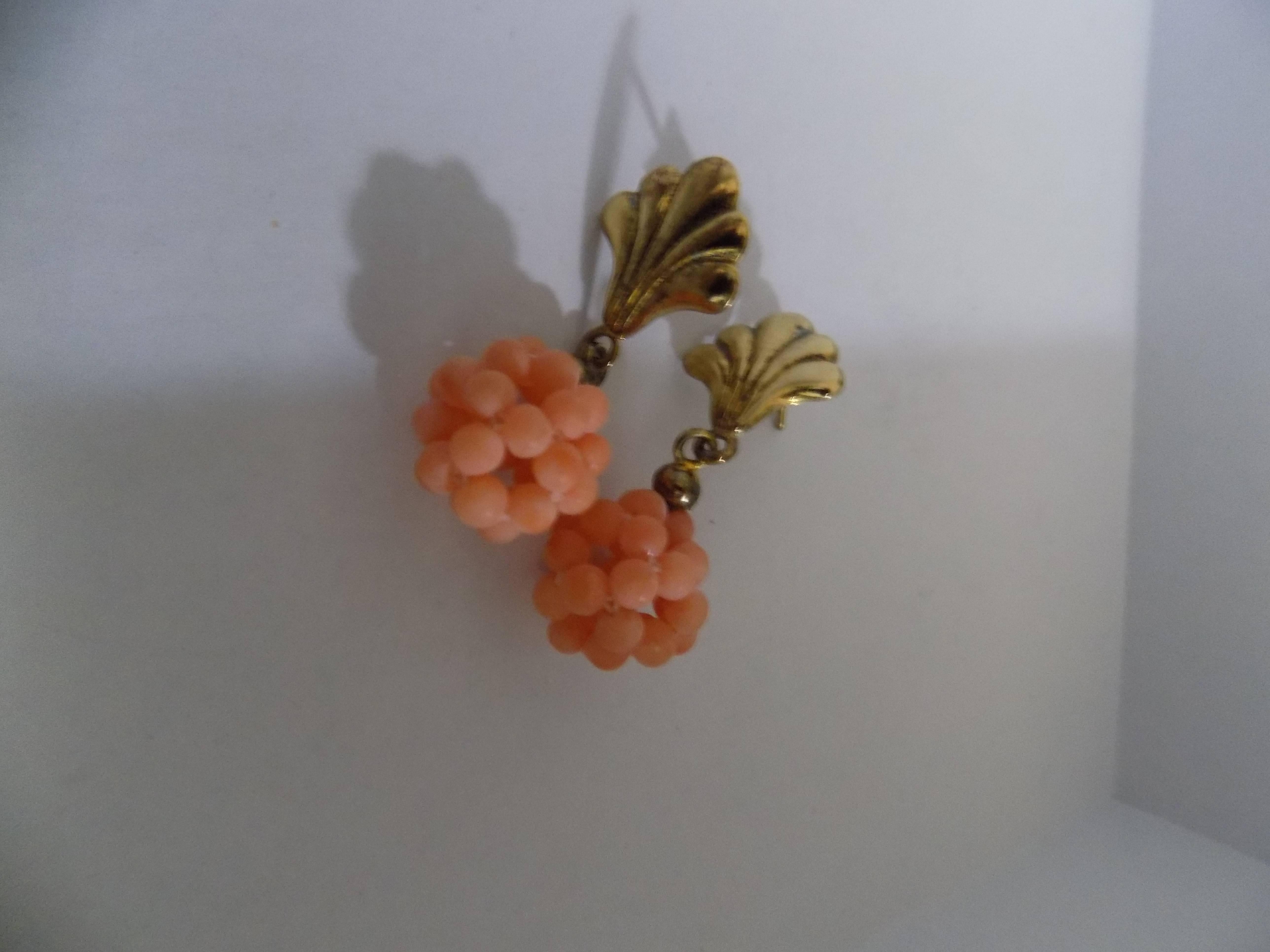 Silver Pink Coral Pendant Earrings In New Condition In Capri, IT