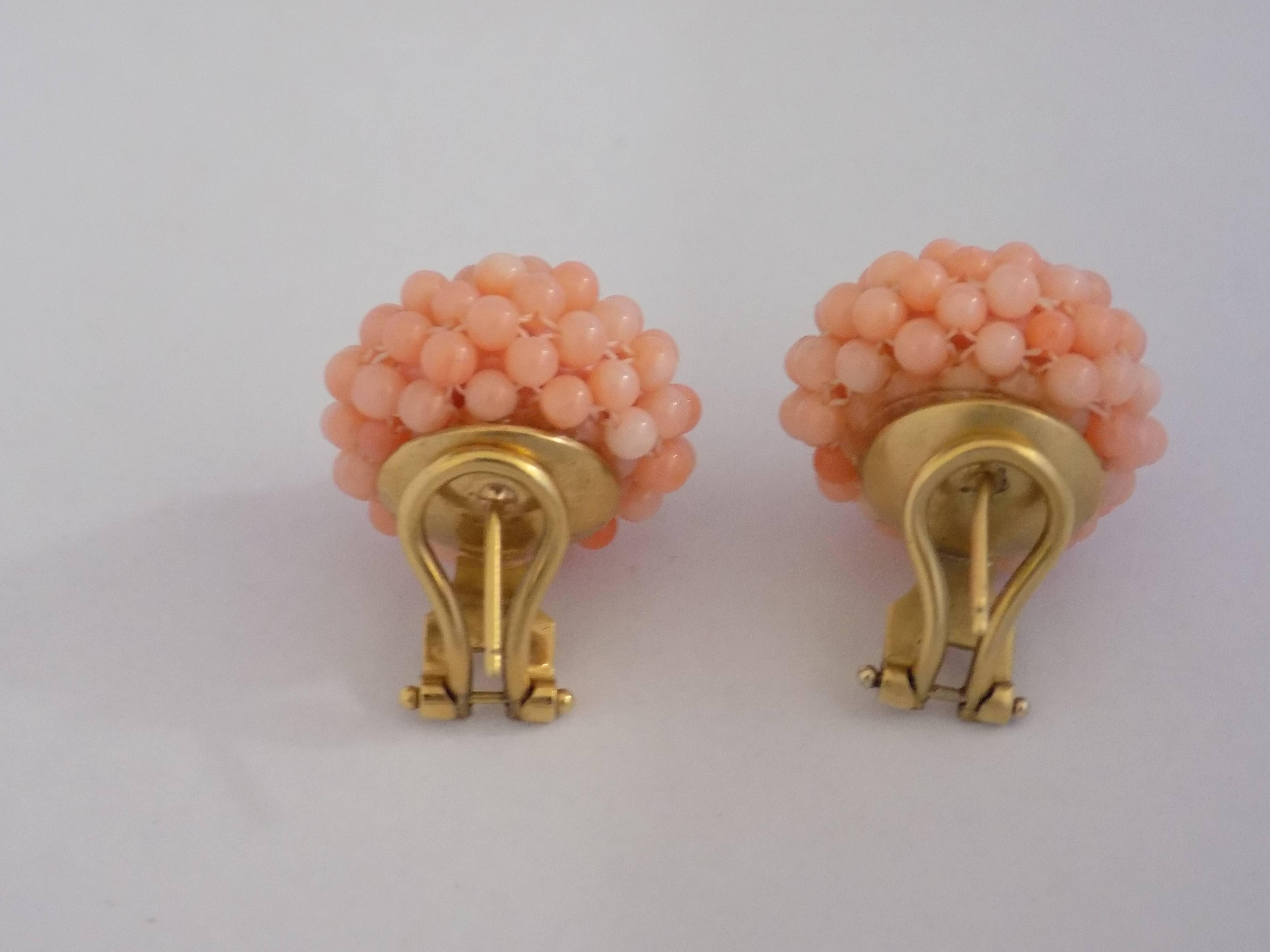 18kt Gold pink coral earrings In New Condition For Sale In Capri, IT