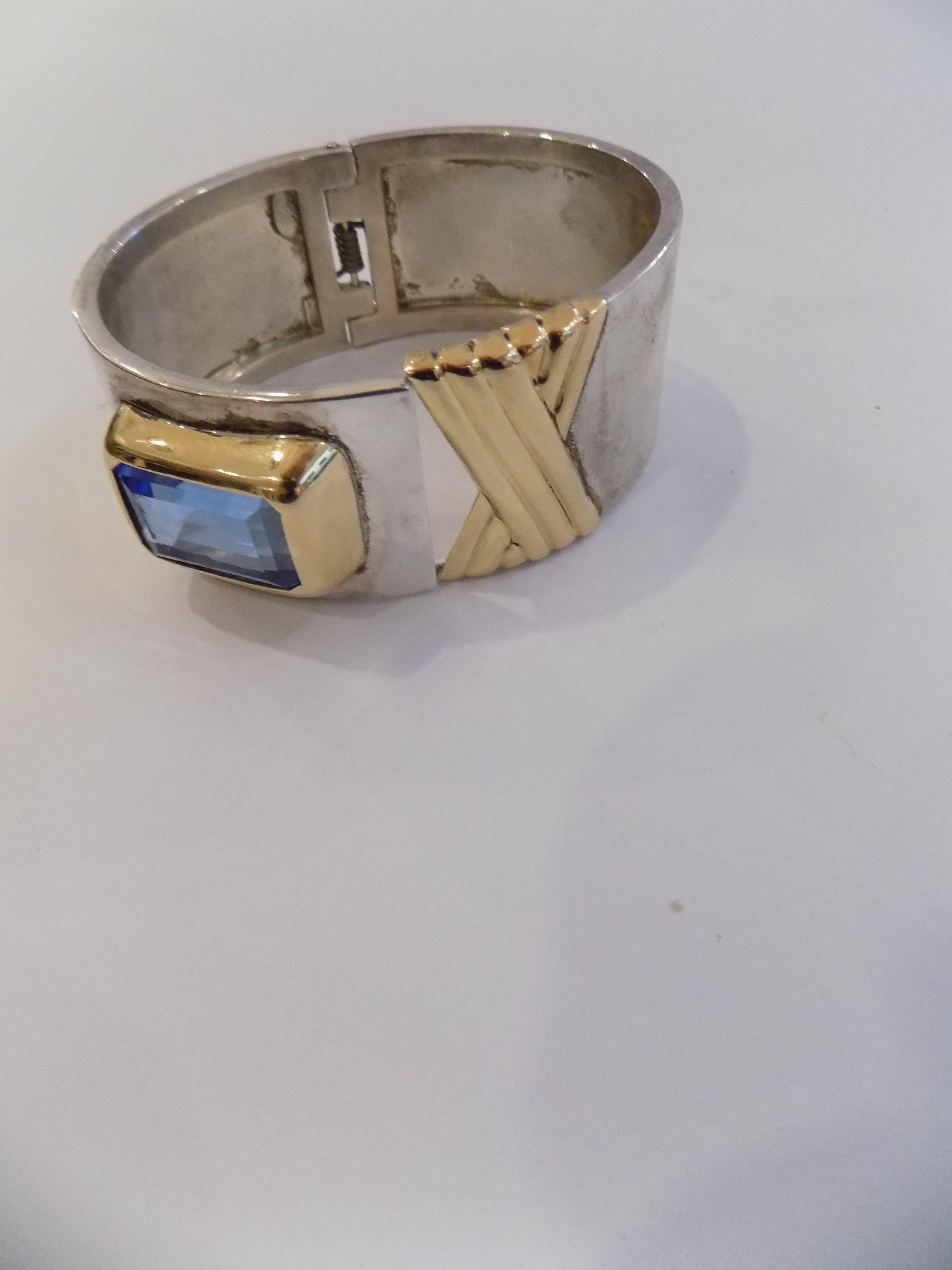 1980s Silver Gold Bangle In Excellent Condition For Sale In Capri, IT