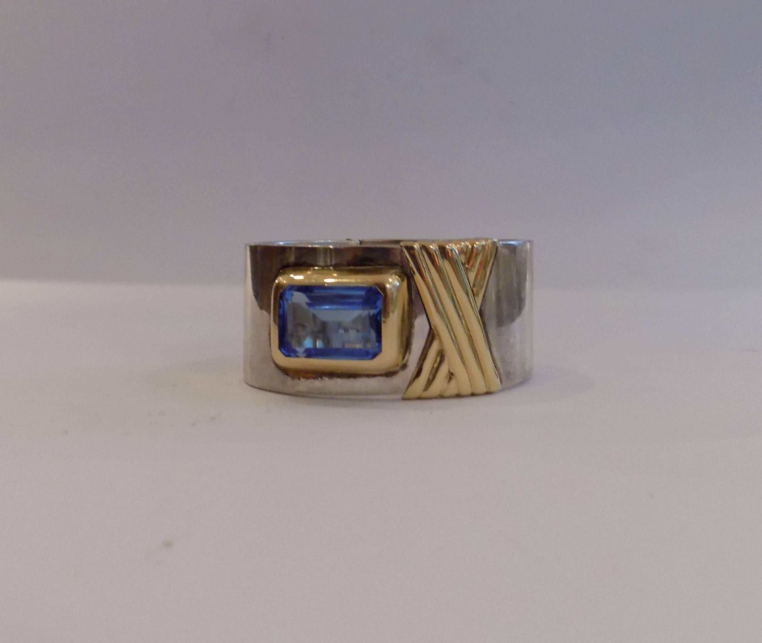 1980s Silver 925 + 18kt yellow Gold Bangle
