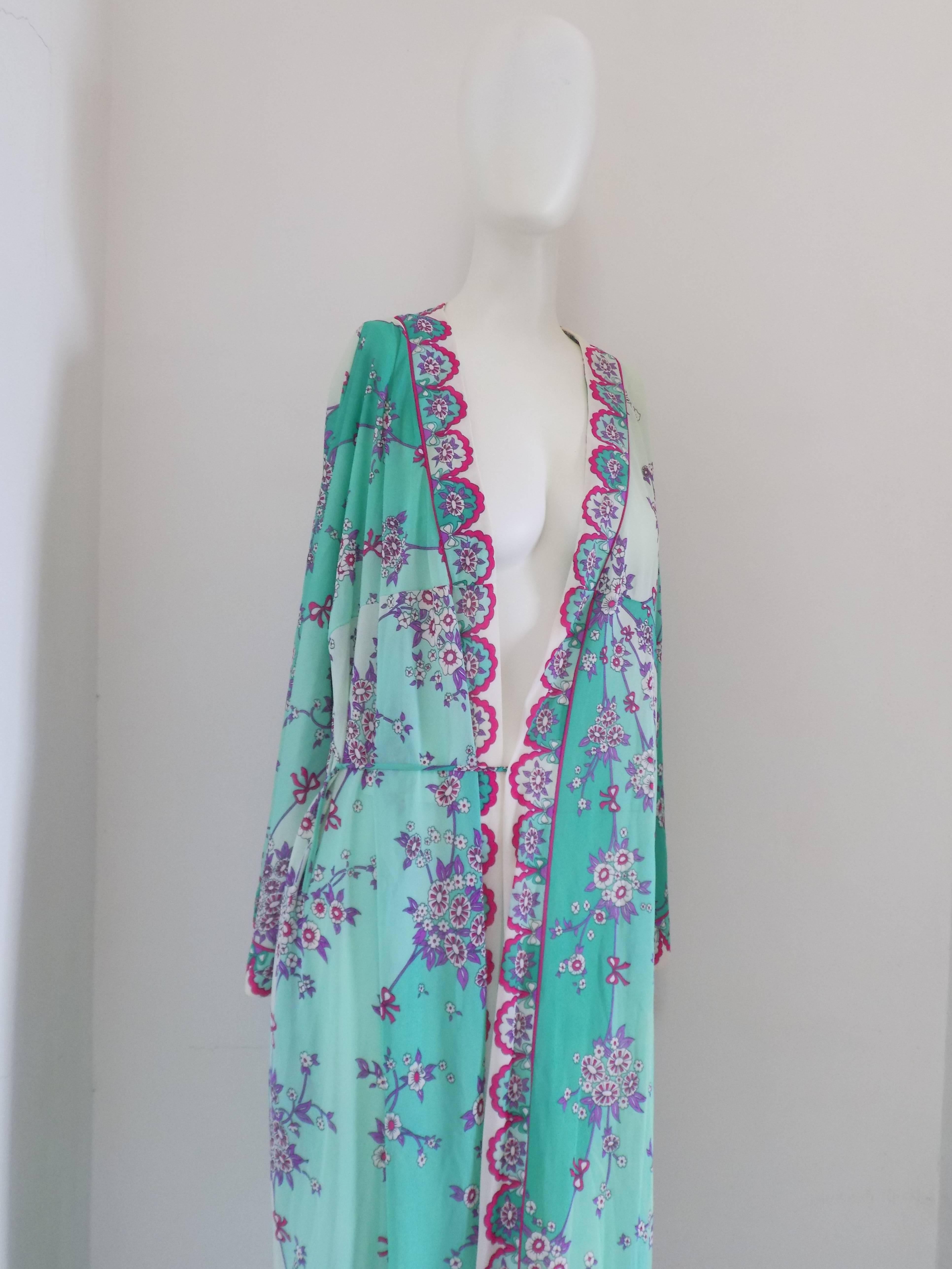 1980s Emilio Pucci for FR long jacket Gown
Flowers Stamp 
Size Large
Totally made in italy