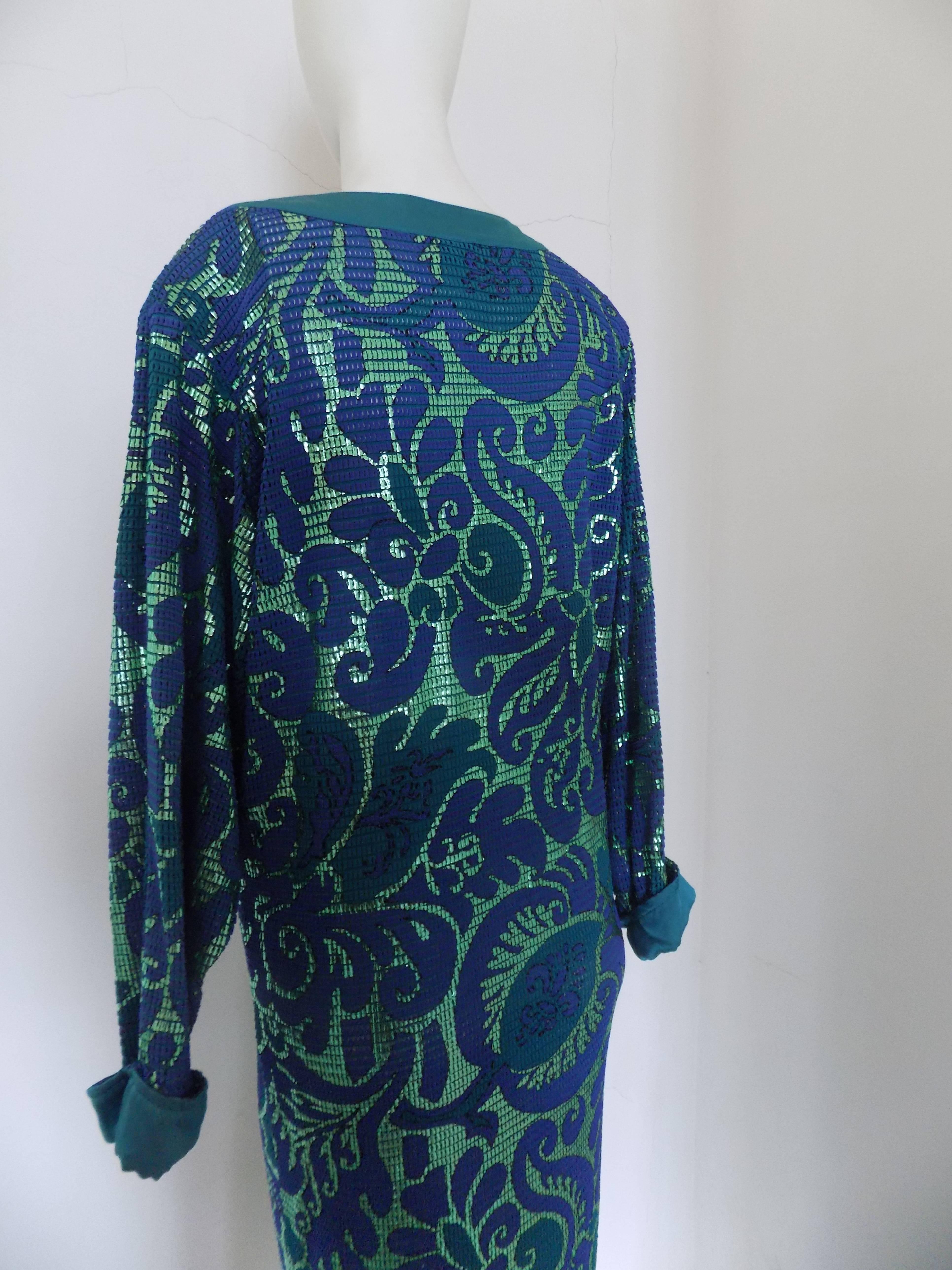 1980s Parah Green Blu long Dress 4