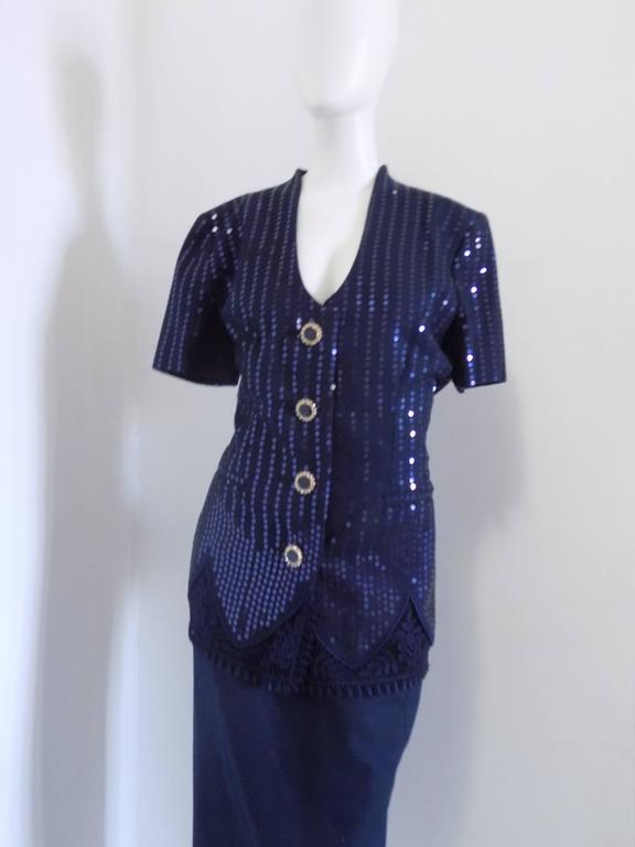 1990s Gai Mattiolo Couture Blu Sequins Suit For Sale at 1stDibs