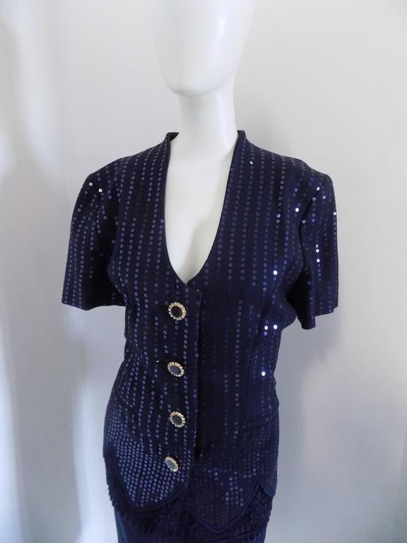 1990s Gai Mattiolo Couture Blu Sequins Suit  In Excellent Condition For Sale In Capri, IT