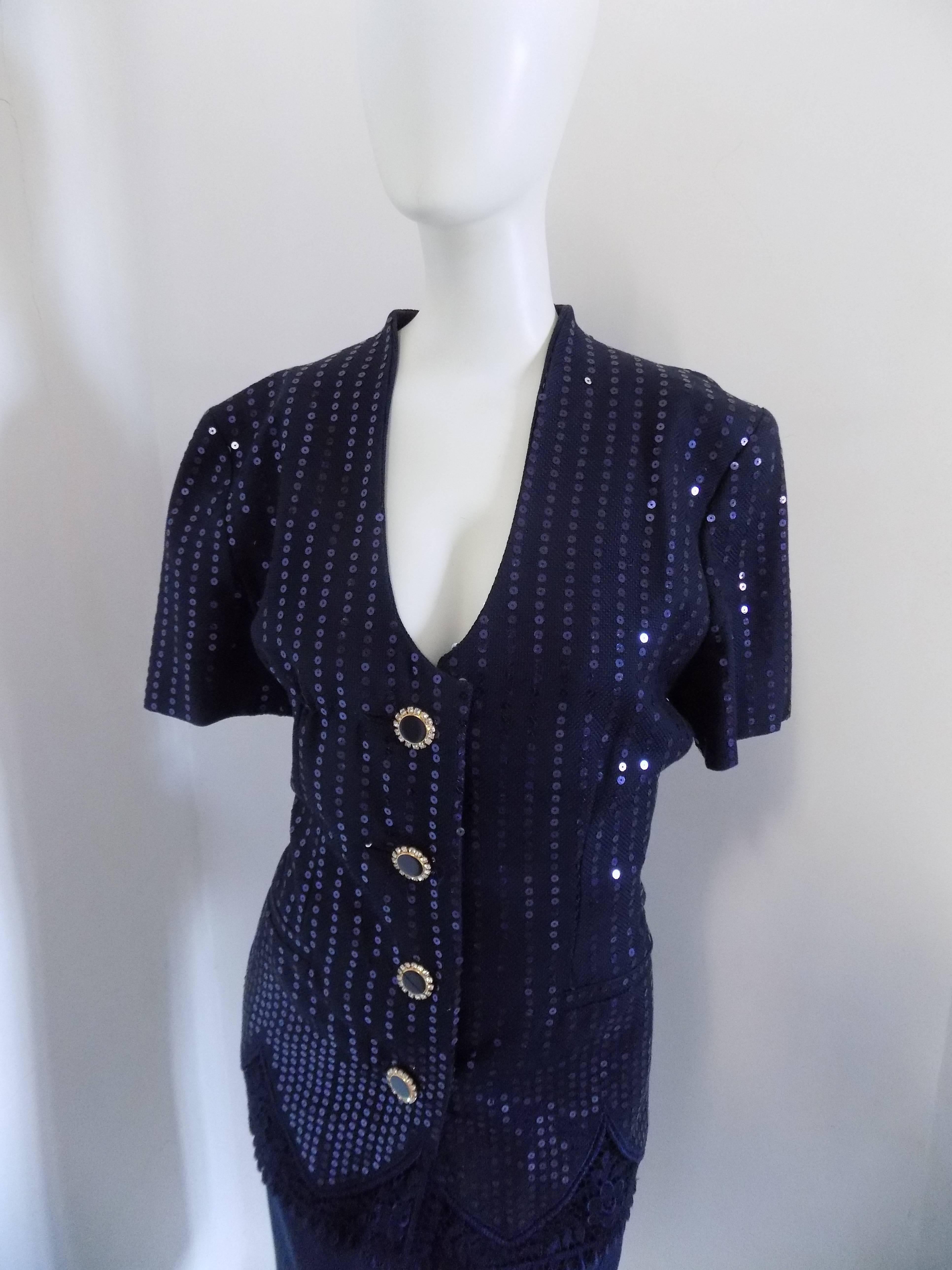 Abito anni '90 Gai Mattiolo Couture Blu Paillettes In condizioni ottime in vendita a Capri, IT