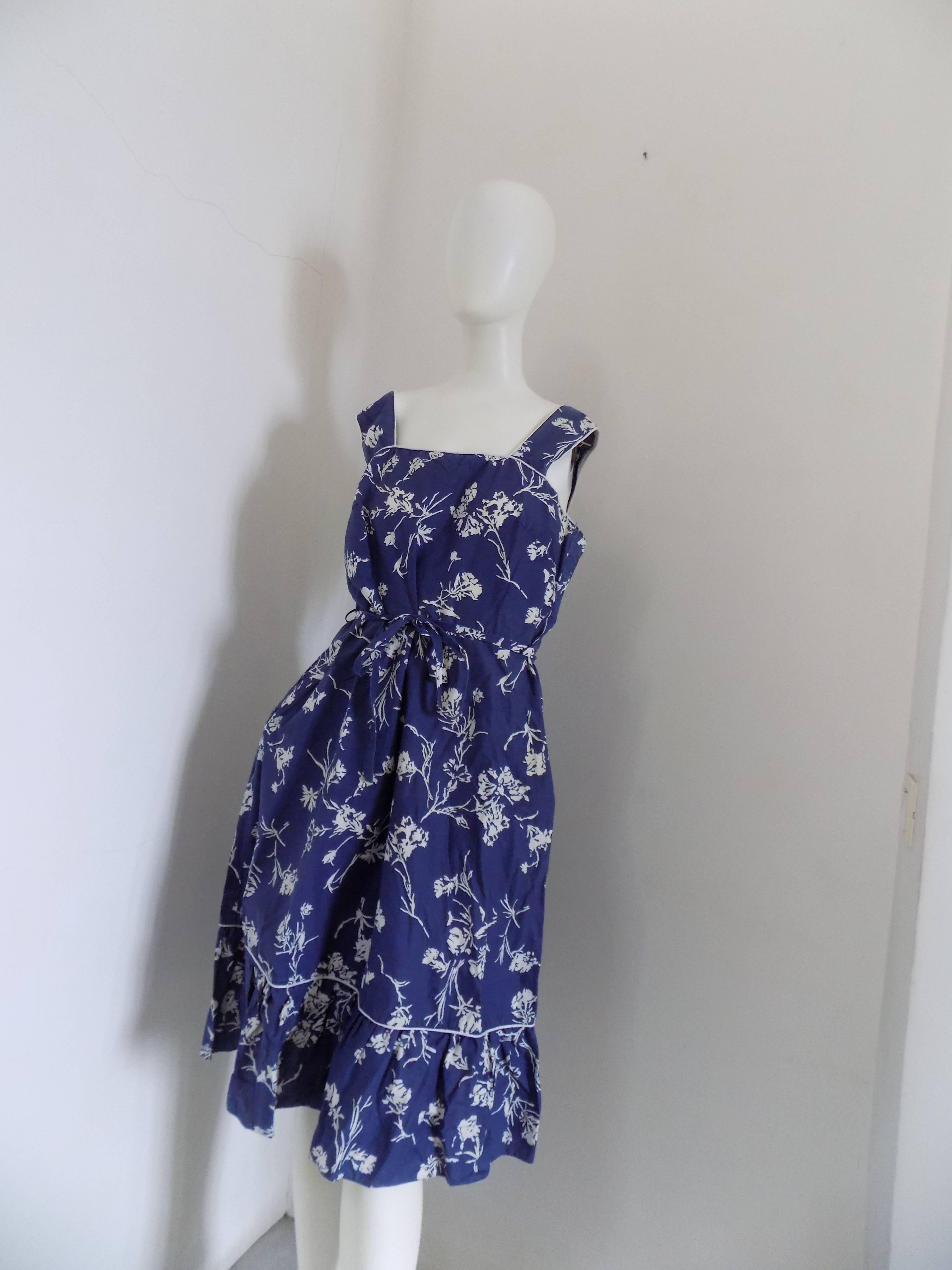 1980s Blu White Flower Dress

