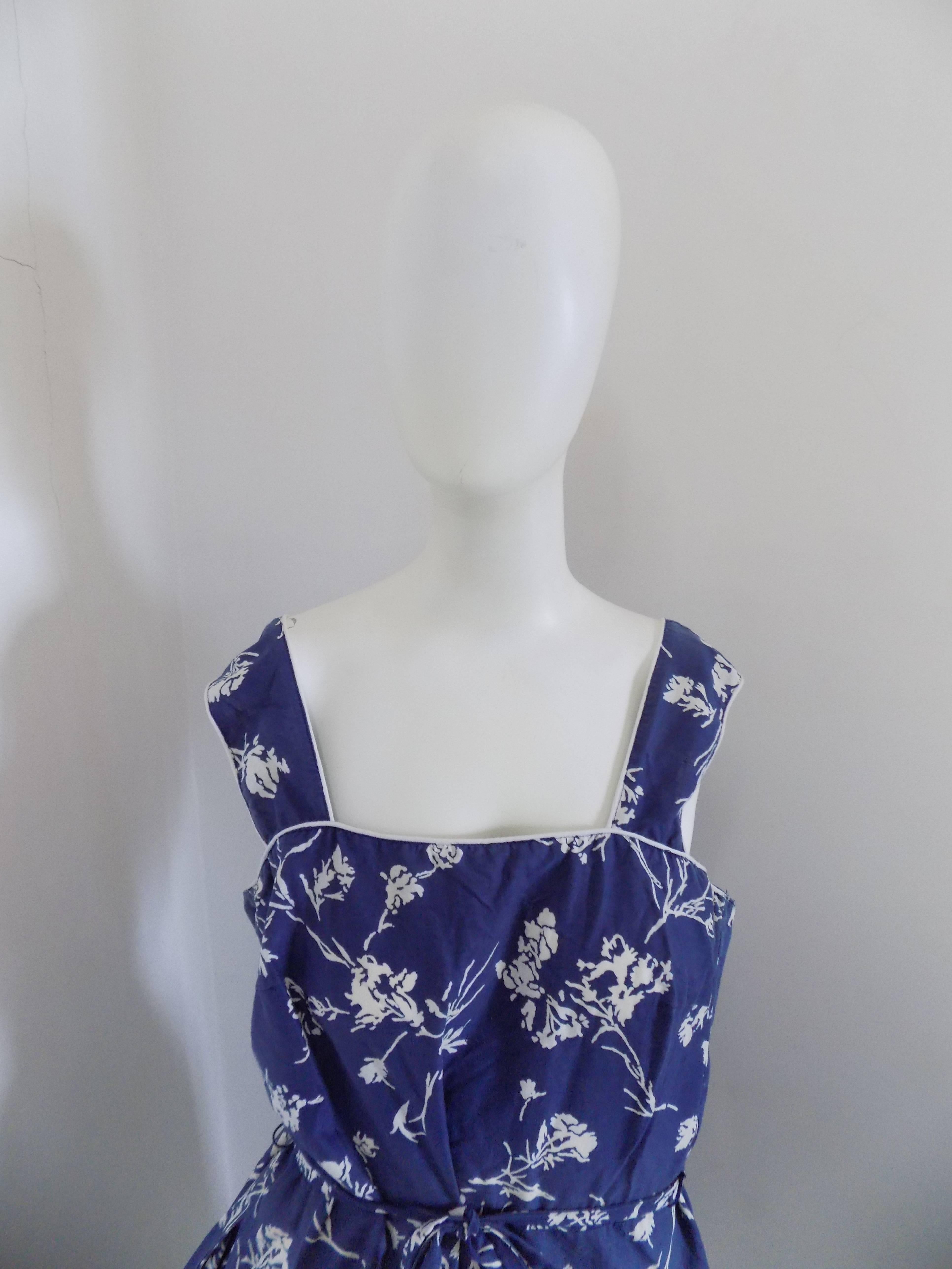 Purple 1980s Blu White Flower Dress For Sale