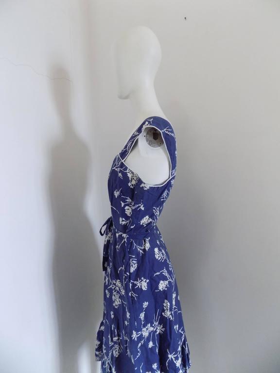 1980s Blu White Flower Dress For Sale at 1stDibs