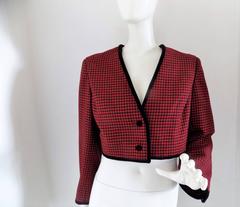 Vintage Pied de Poule Red Black Jacket Women's Italian Design 1990s