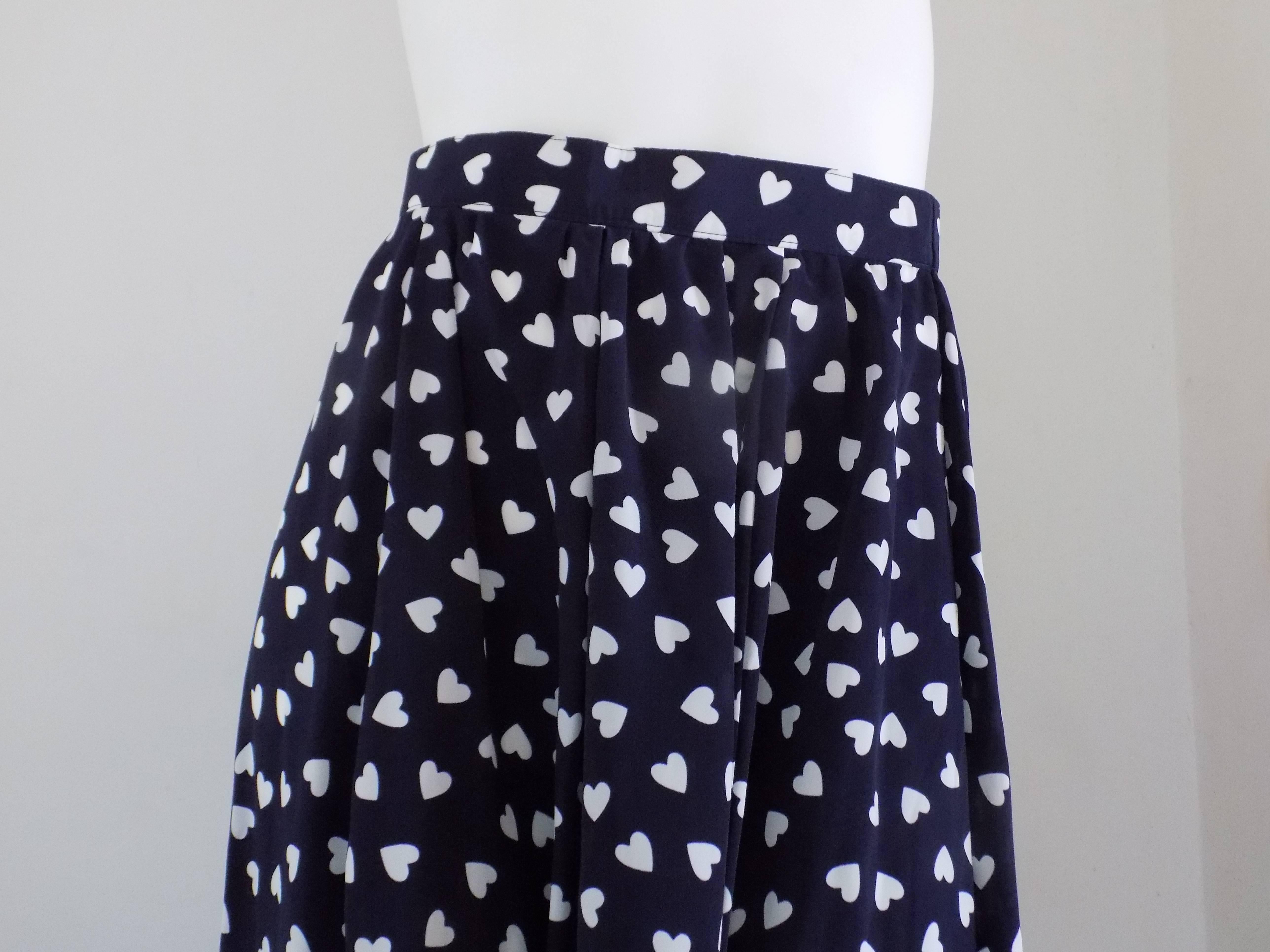 Black Long Blu white hearts Skirt