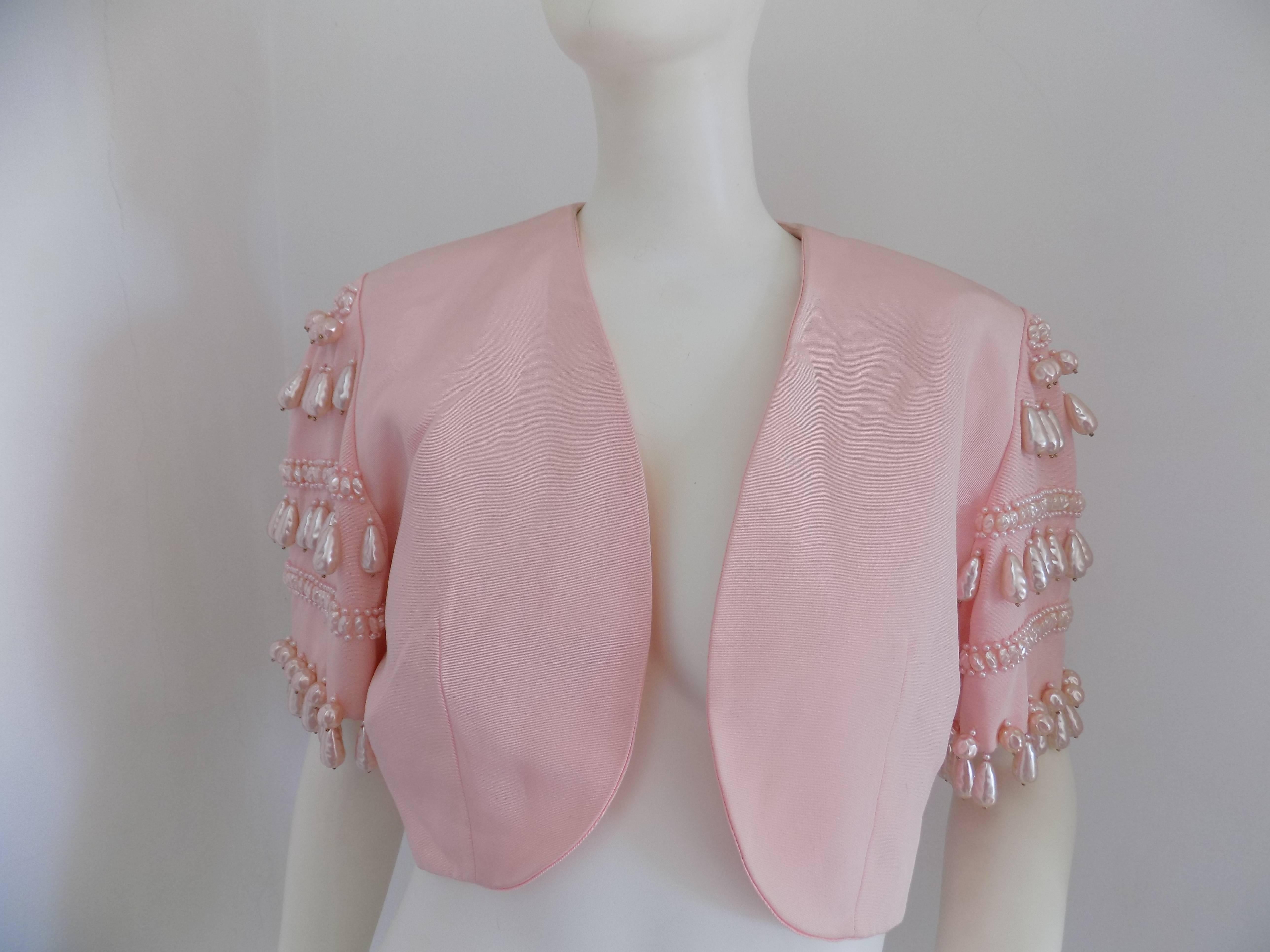 Women's Light Pink Jacket With Pearls