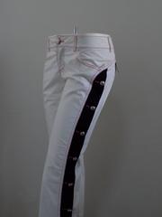 Vintage Moschino Women's White Trousers with Silver Heart Hardware