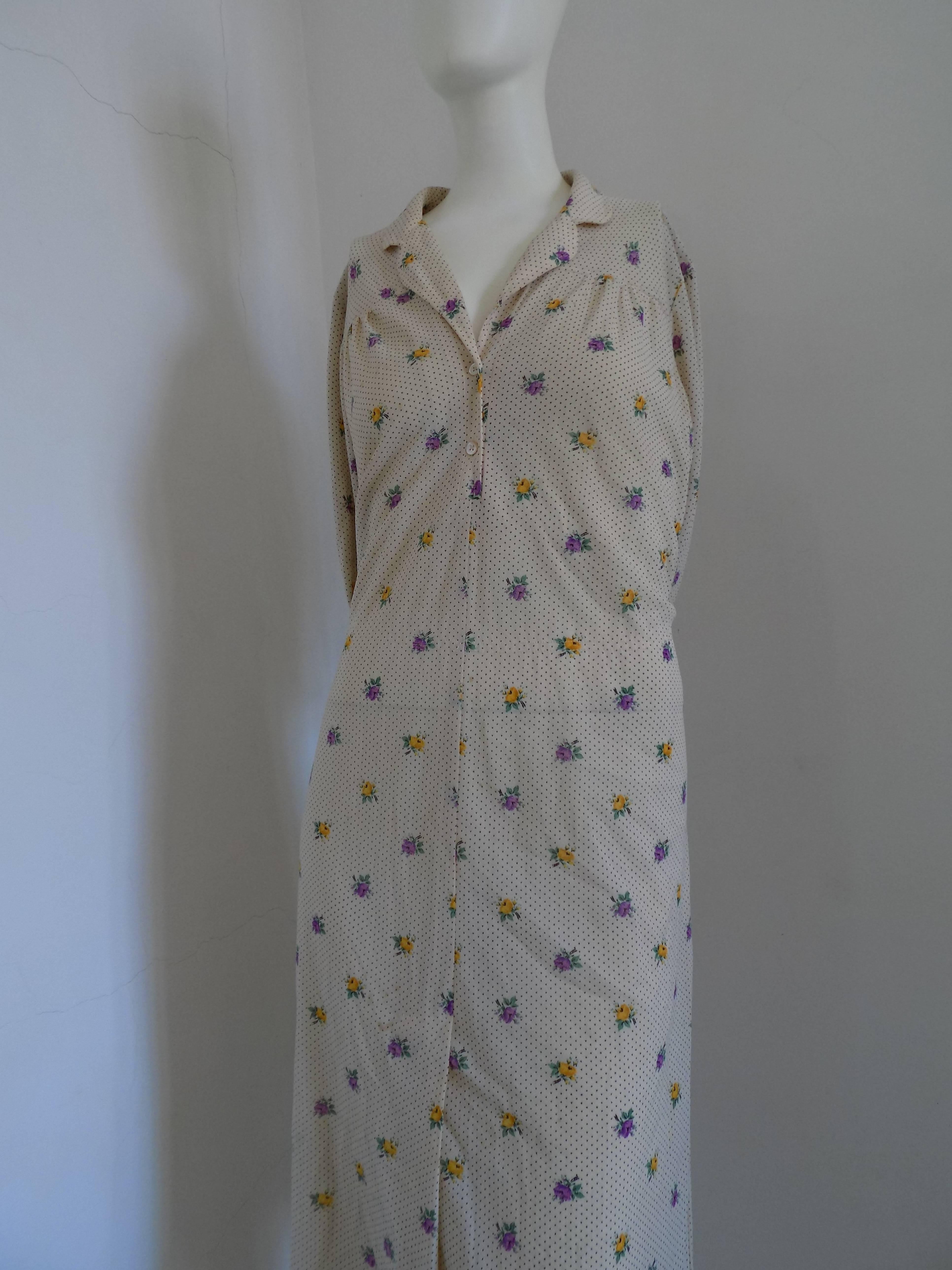 Gray 1980s Long Cream with flower Dress For Sale