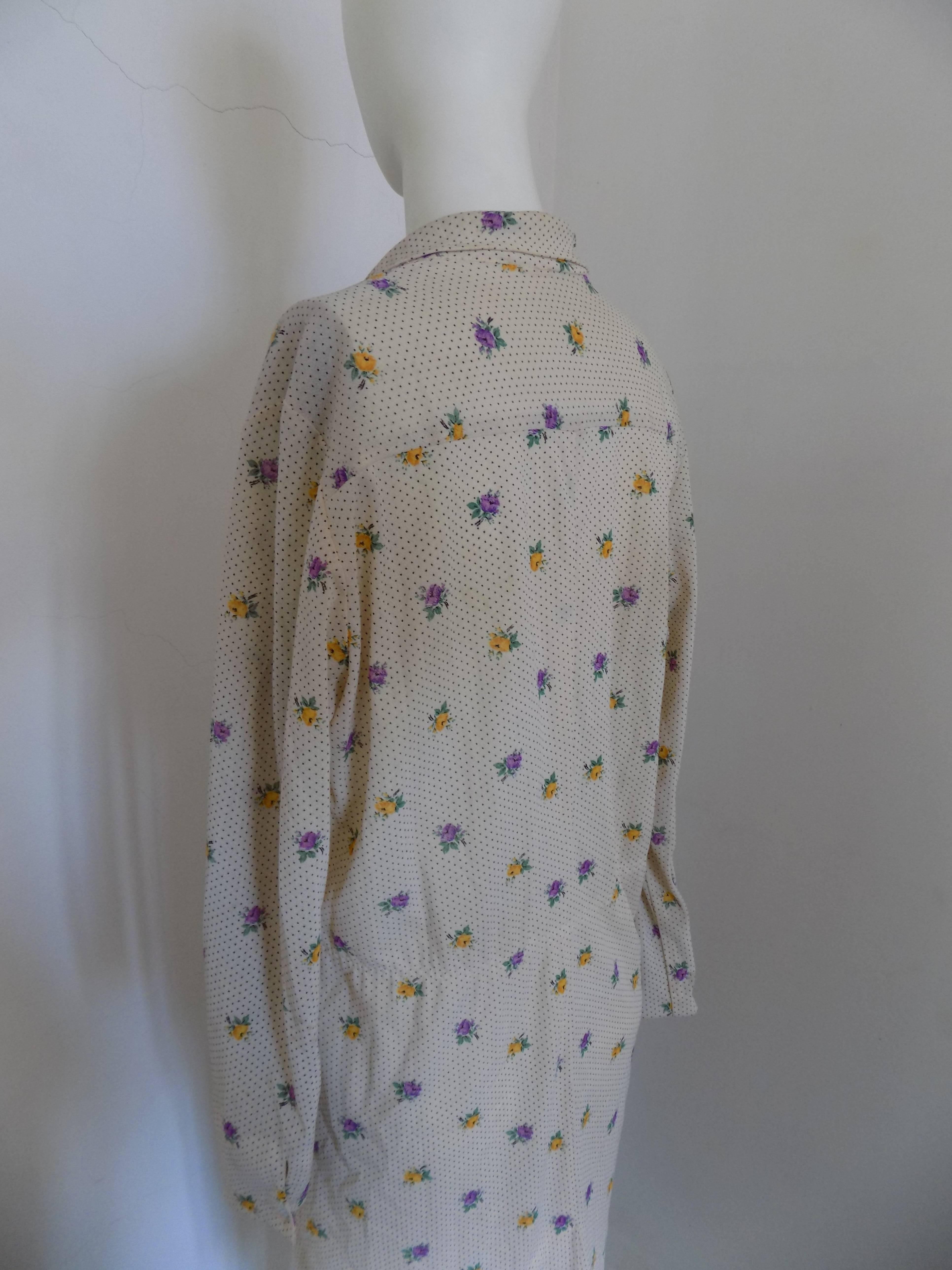 1980s Long Cream with flower Dress For Sale 1