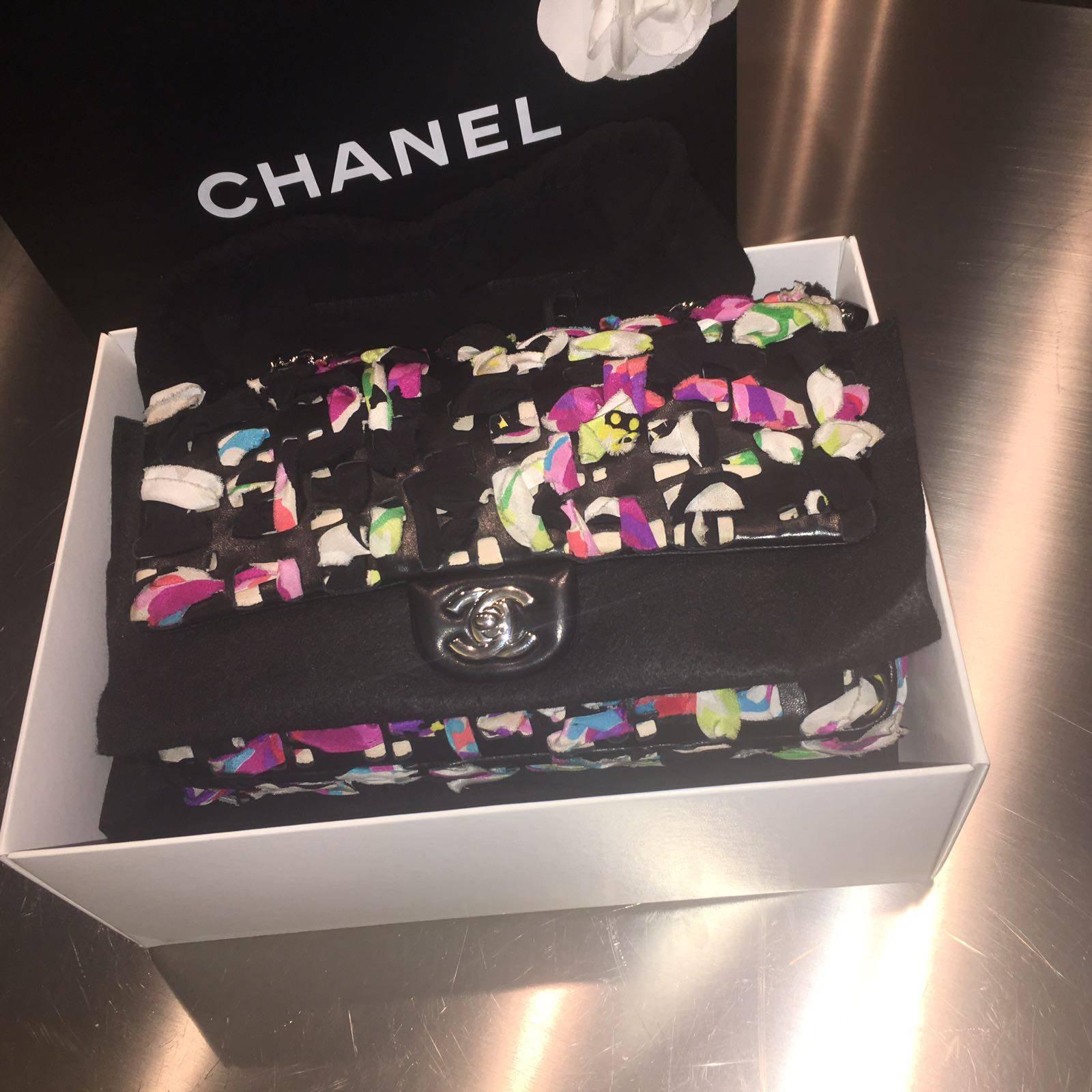 Black 2011 Chanel Laser Cut Ribbon Classic Flap