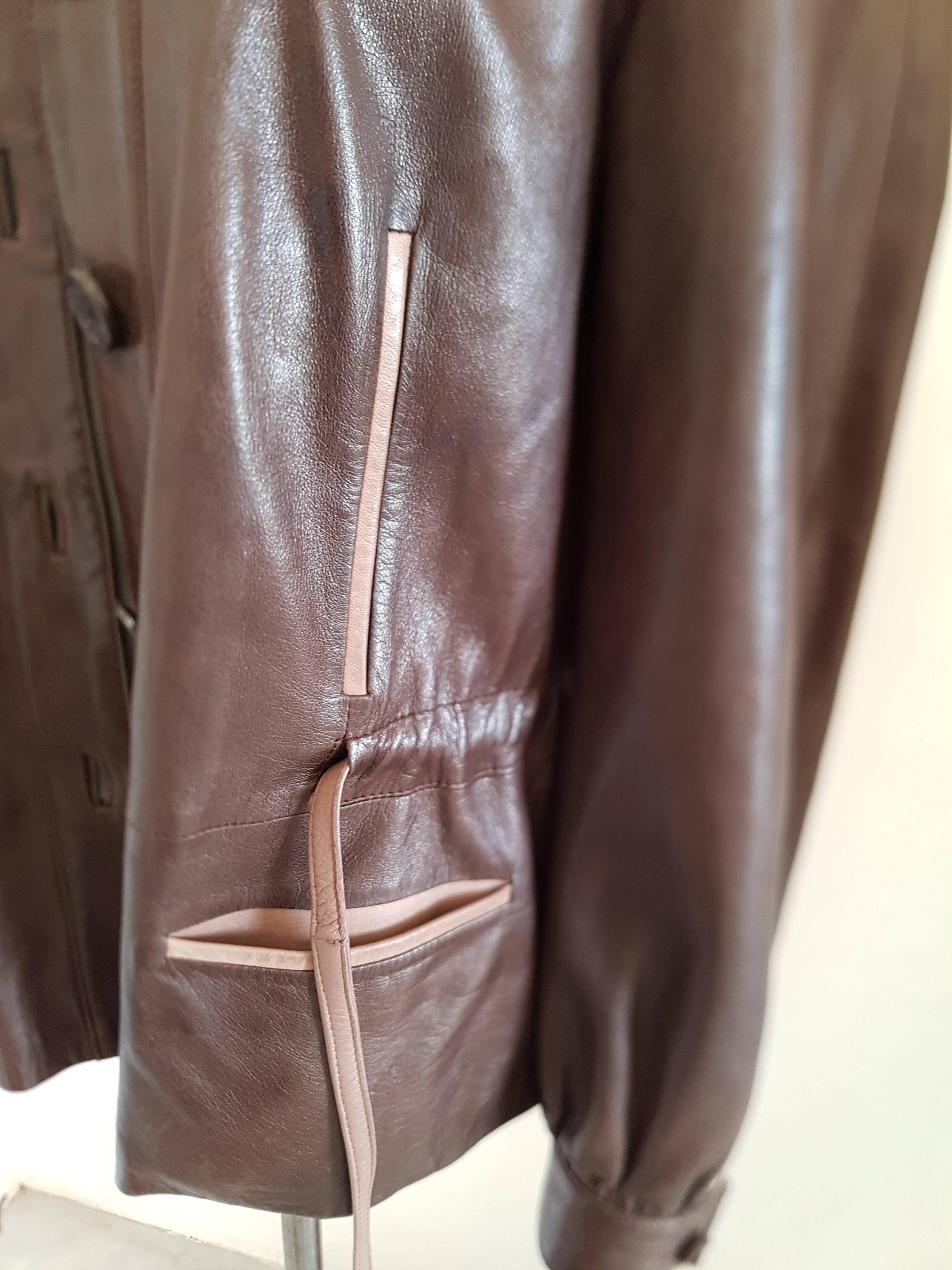 Black 1970s Céline brown leather tie waist jacket