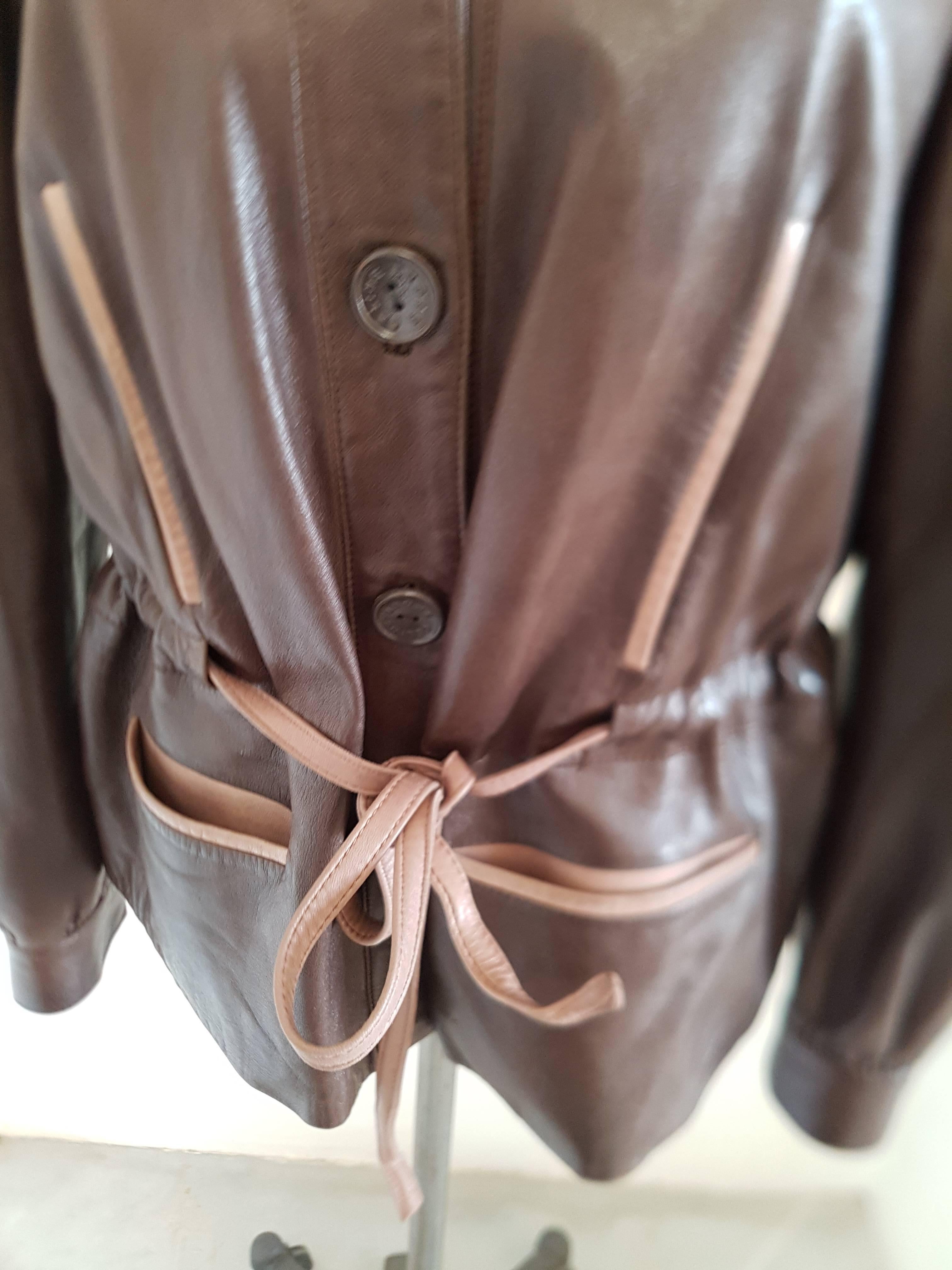 1970s Céline brown leather tie waist jacket In Excellent Condition In Capri, IT