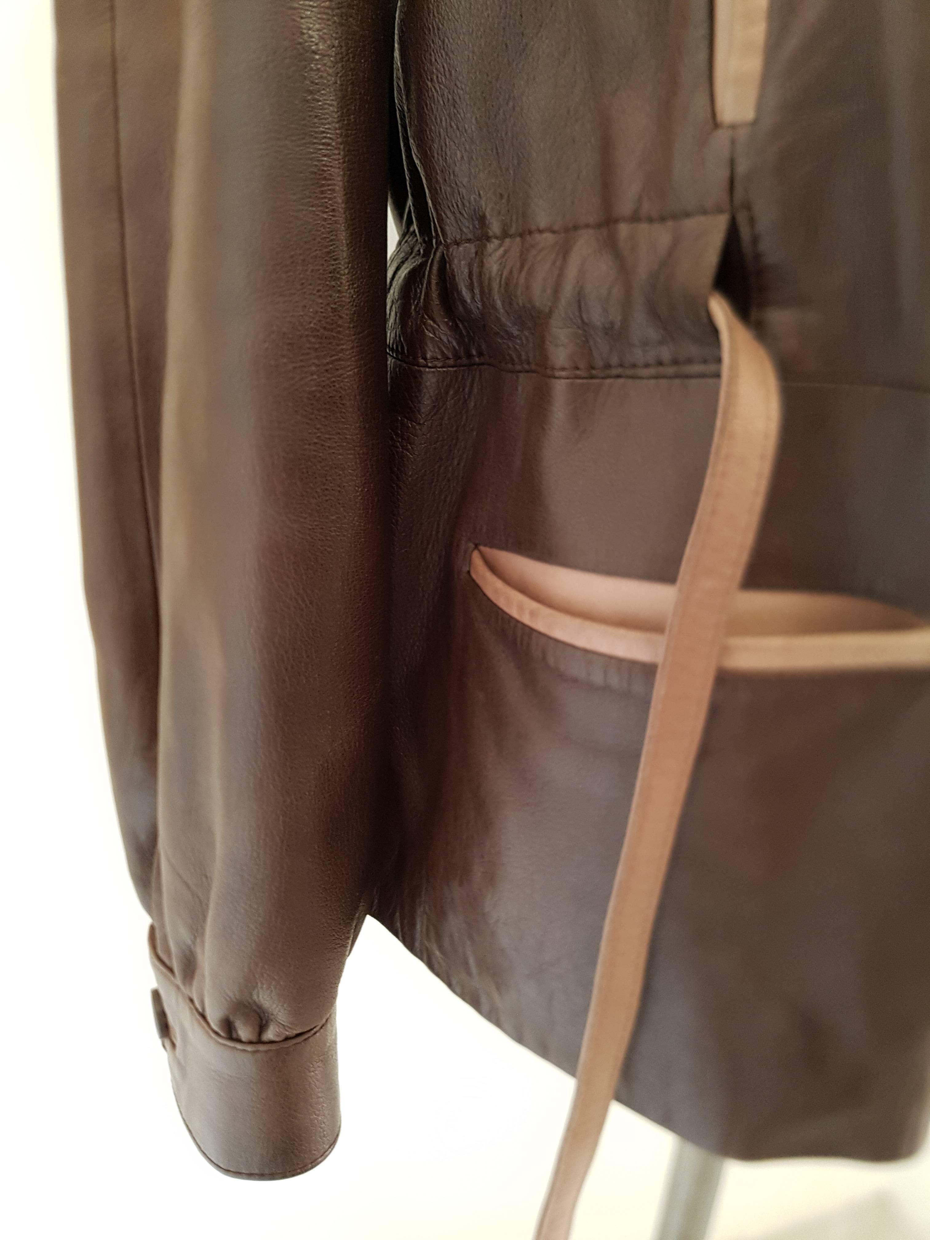 Women's 1970s Céline brown leather tie waist jacket