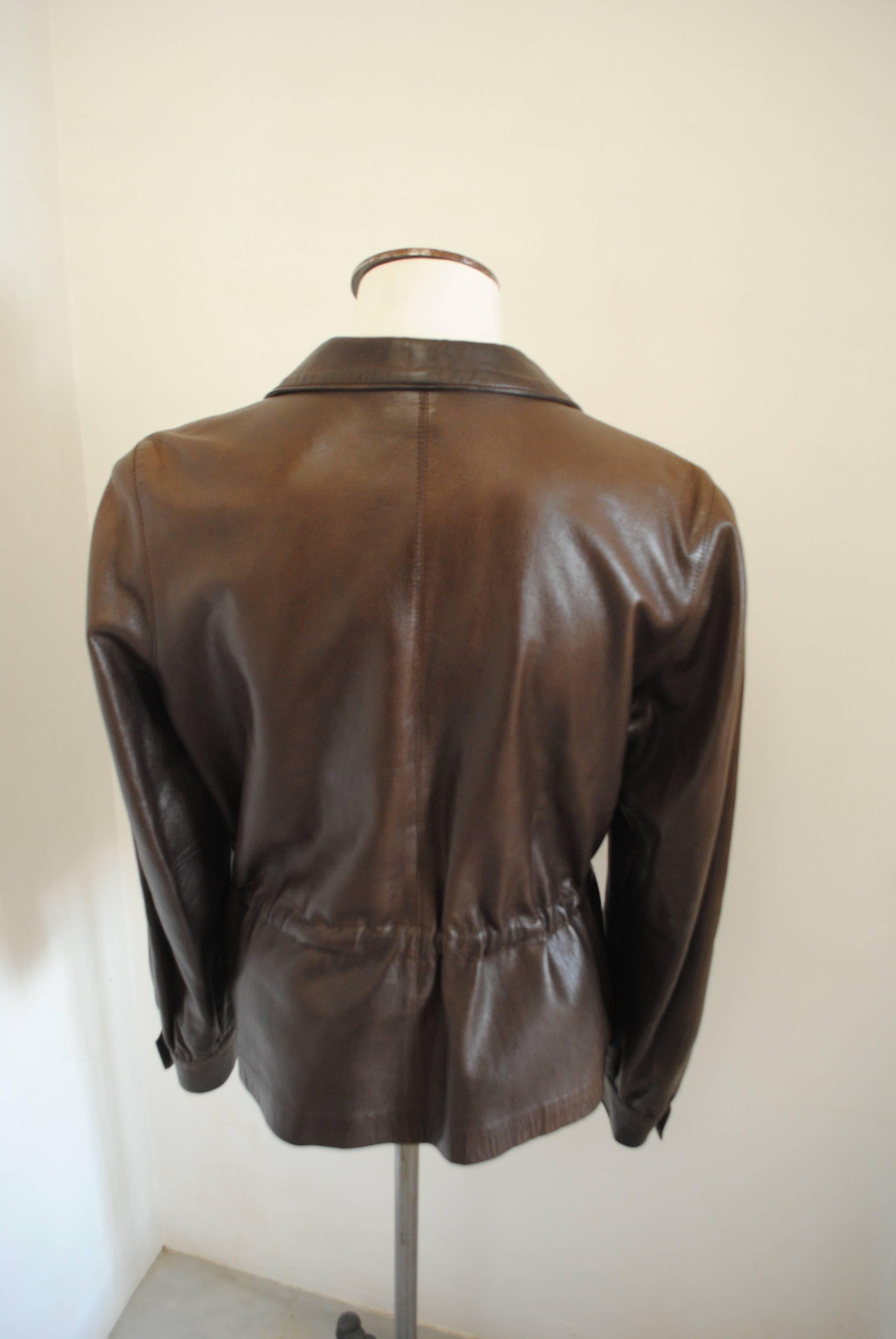 1970s Céline brown leather tie waist jacket 2