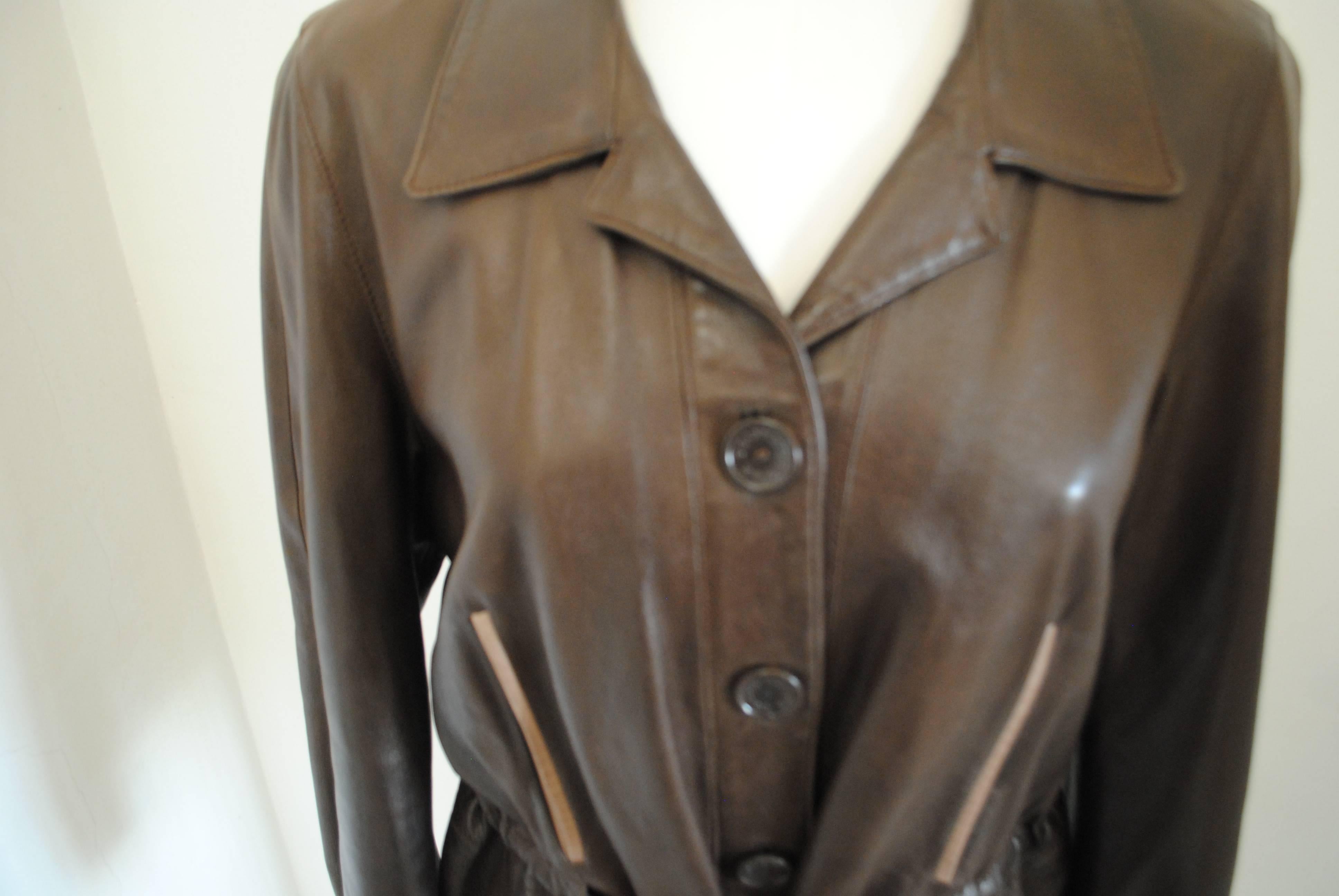 1970s Céline brown leather tie waist jacket 4