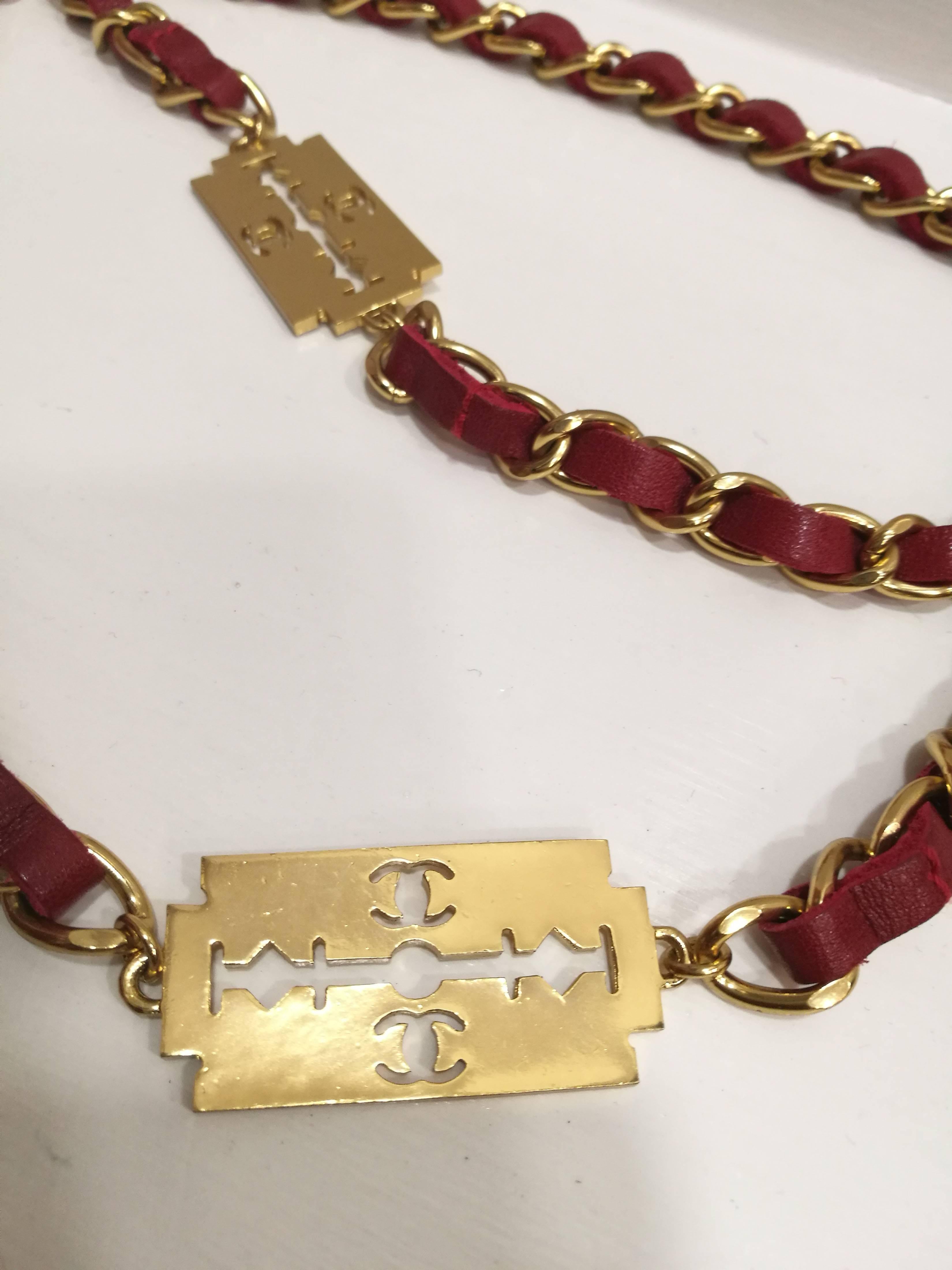 Brown Chanel Red Gold Razor Blade Belt - Necklace