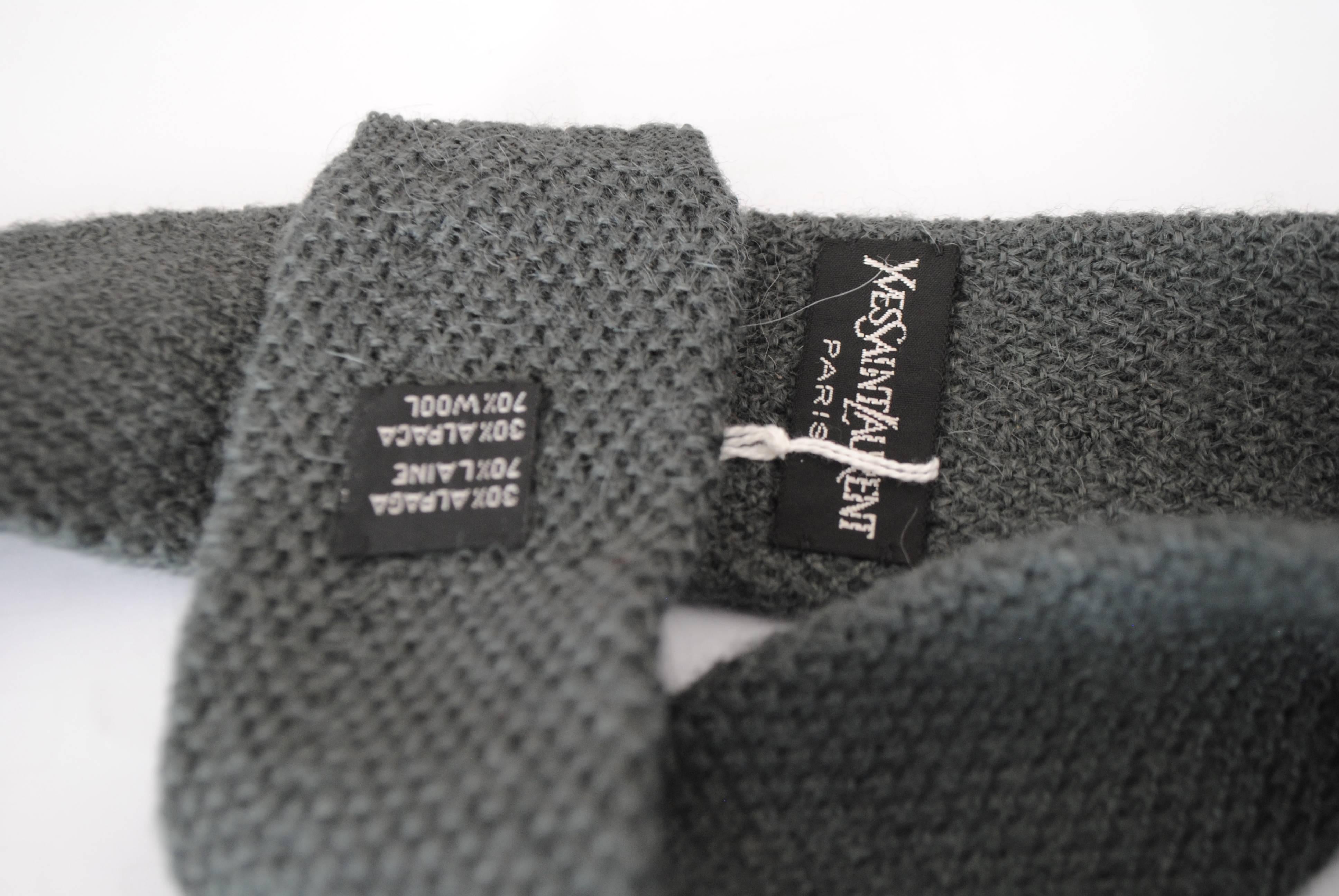 Black Yves Saint Laurent Green Wool Tie